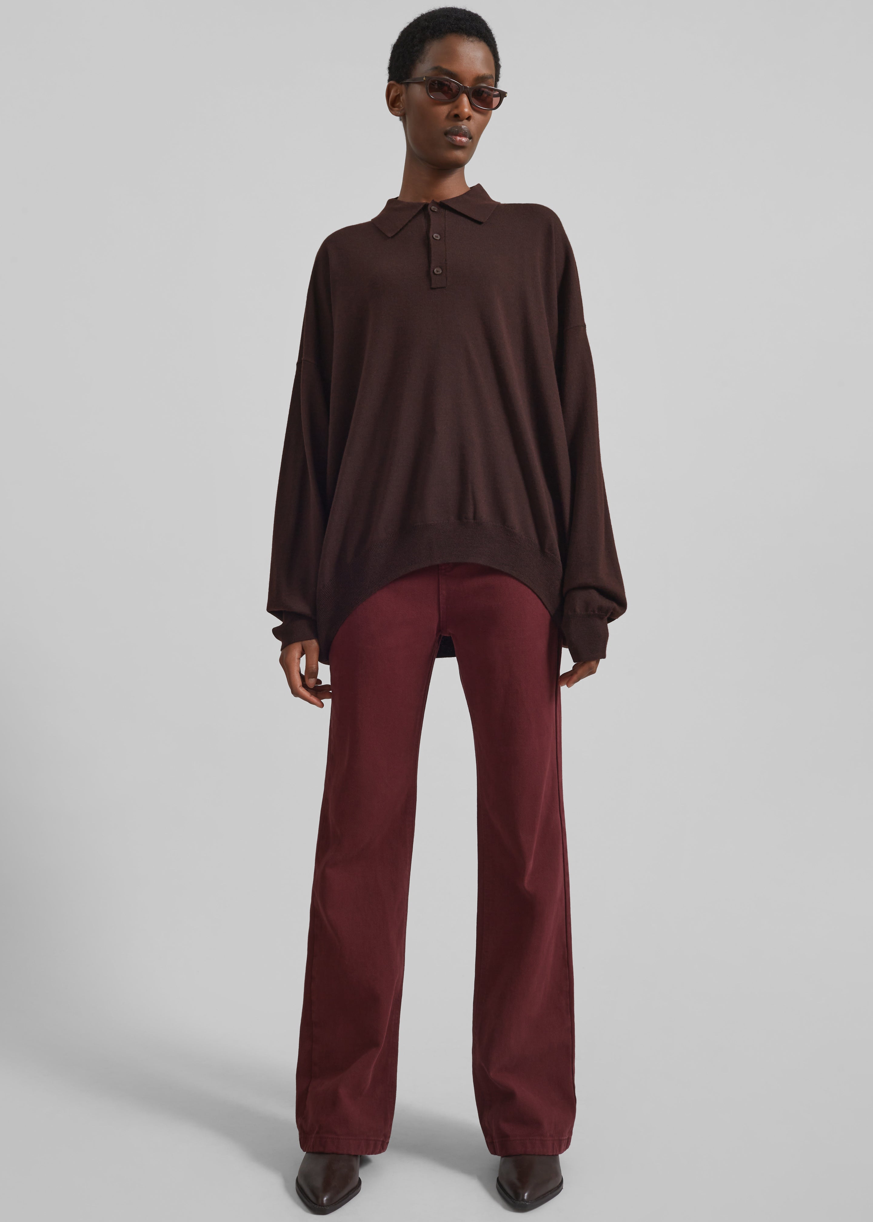 Meriel Wool Polo Sweater - Chocolate Plum - 1