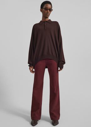 Meriel Wool Polo Sweater - Chocolate Plum