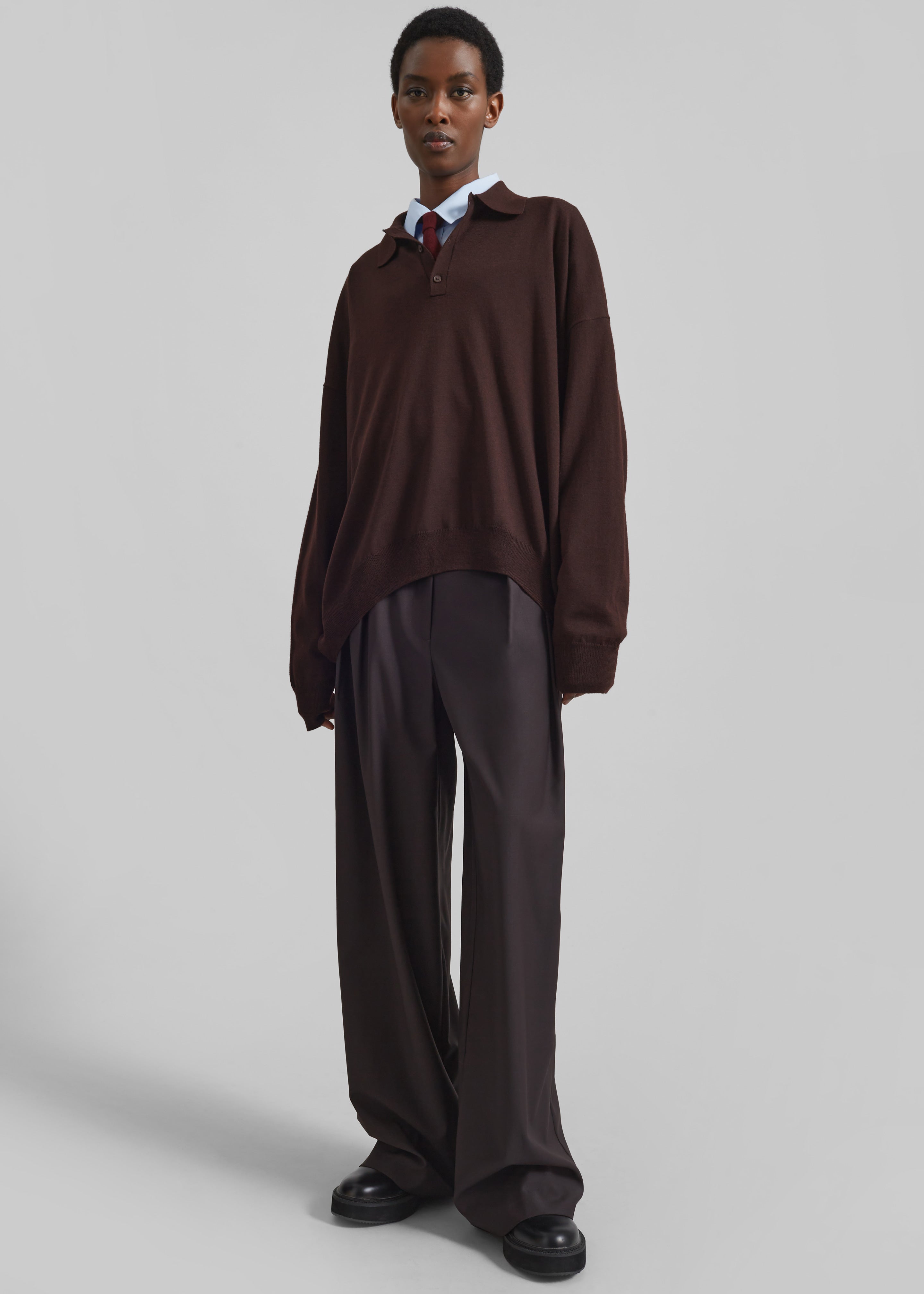 Meriel Wool Polo Sweater - Chocolate Plum - 14