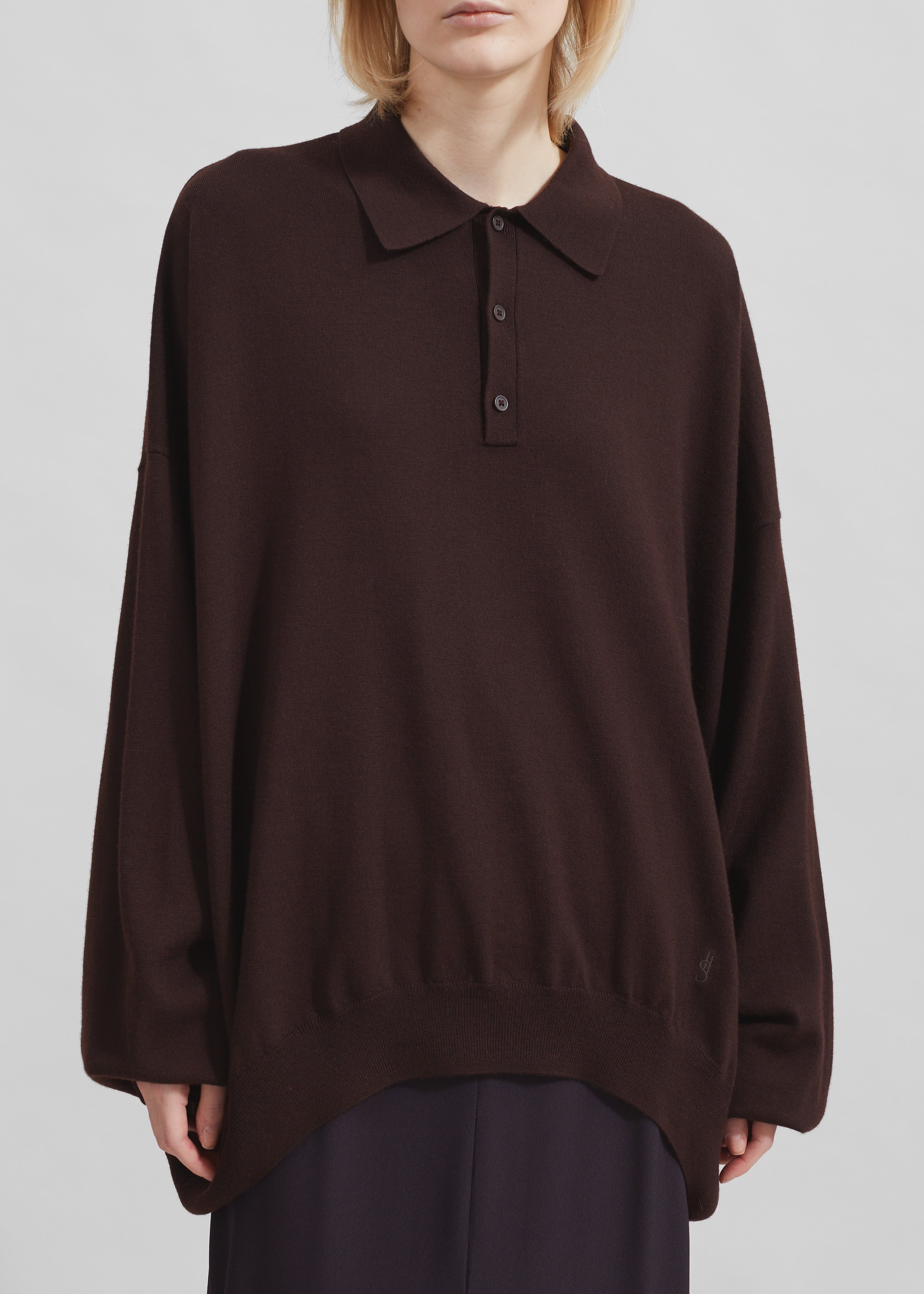 Meriel Wool Polo Sweater - Chocolate Plum - 8