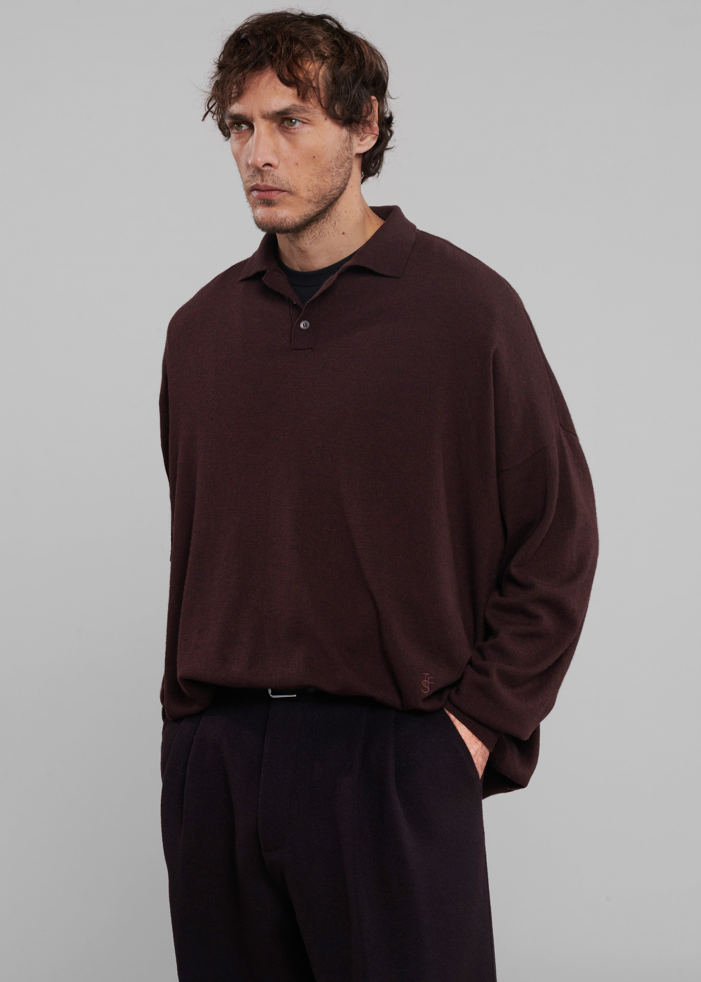 Meriel Wool Polo Sweater - Chocolate Plum - 15 - [gender-male]