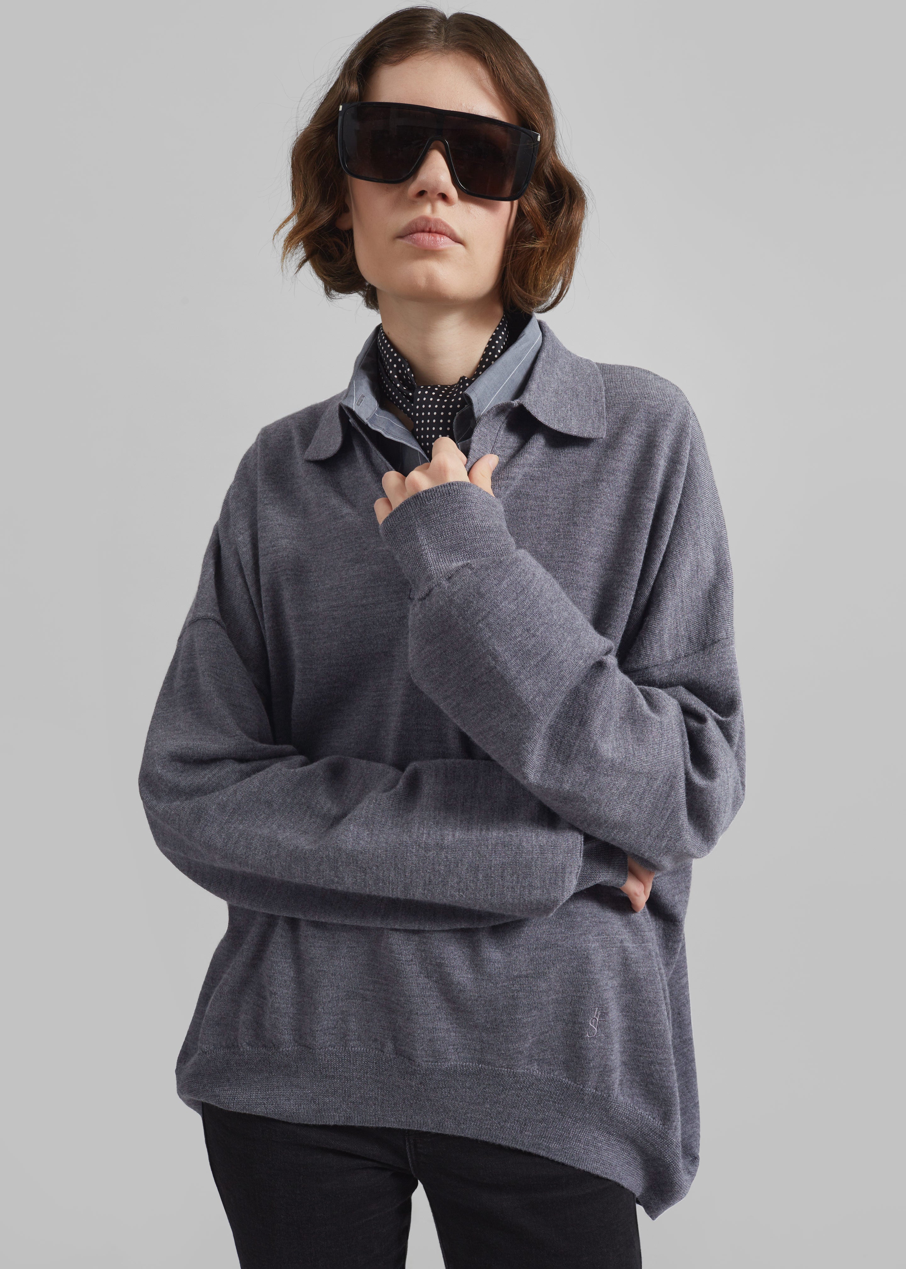 Meriel Wool Polo Sweater - Grey – The Frankie Shop