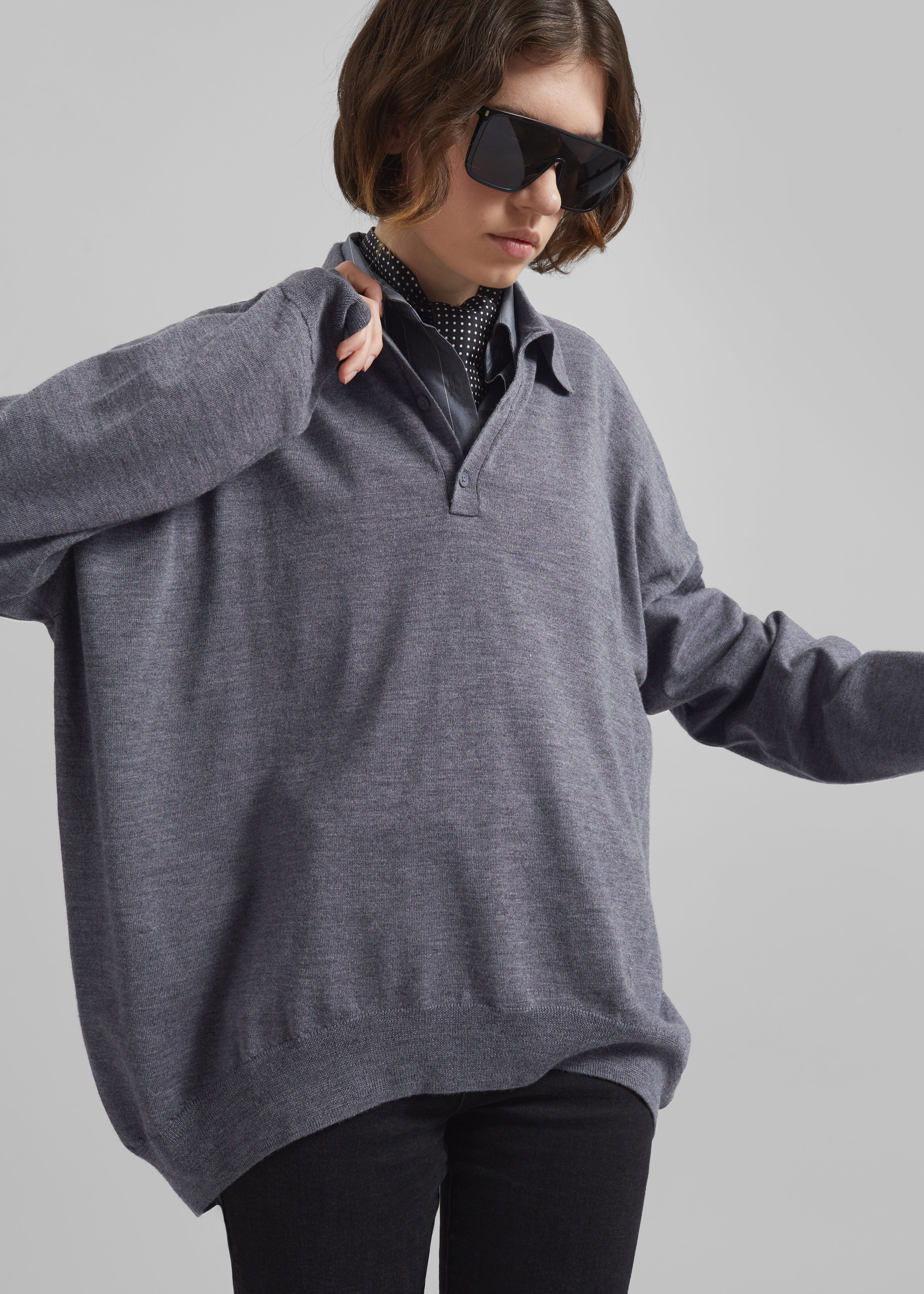 Meriel Wool Polo Sweater - Grey – The Frankie Shop