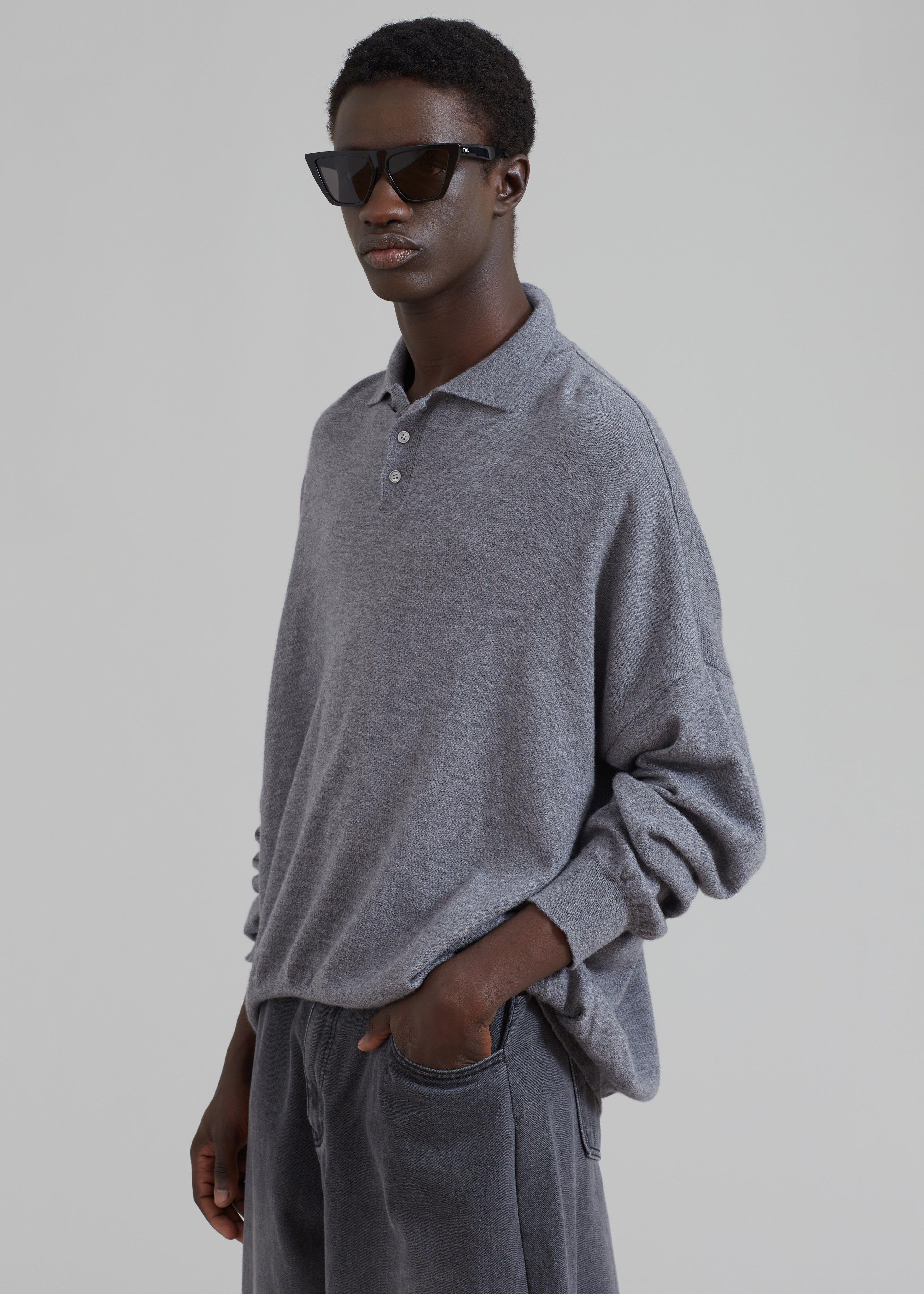 Meriel Wool Polo Sweater - Grey – The Frankie Shop