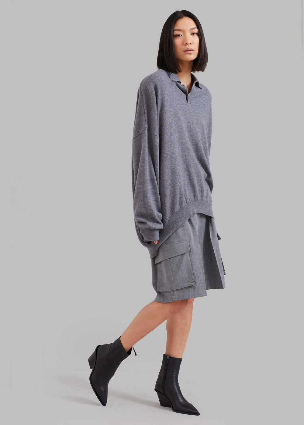 Meriel Wool Polo Sweater - Grey - 1