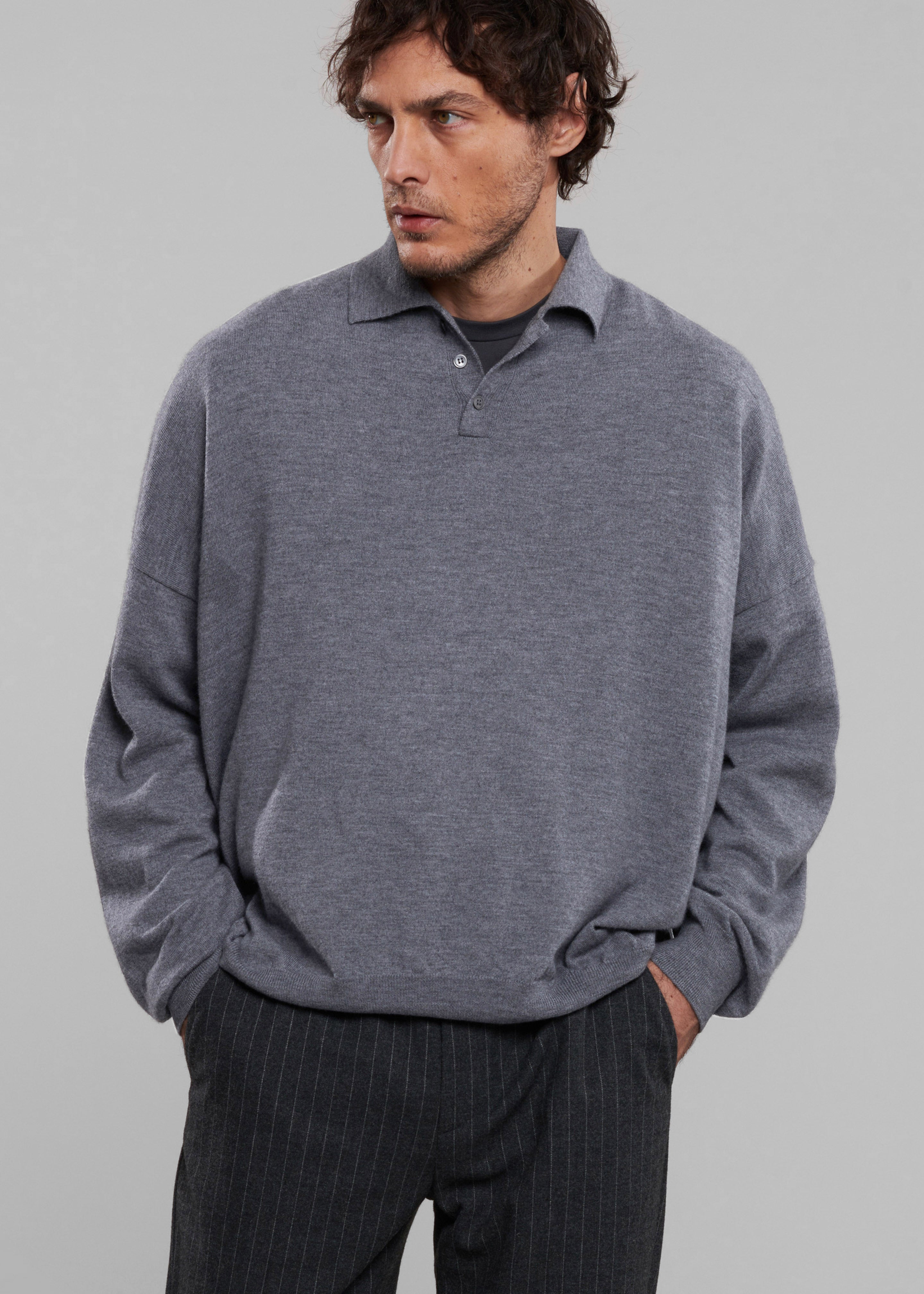 Meriel Wool Polo Sweater - Grey – The Frankie Shop