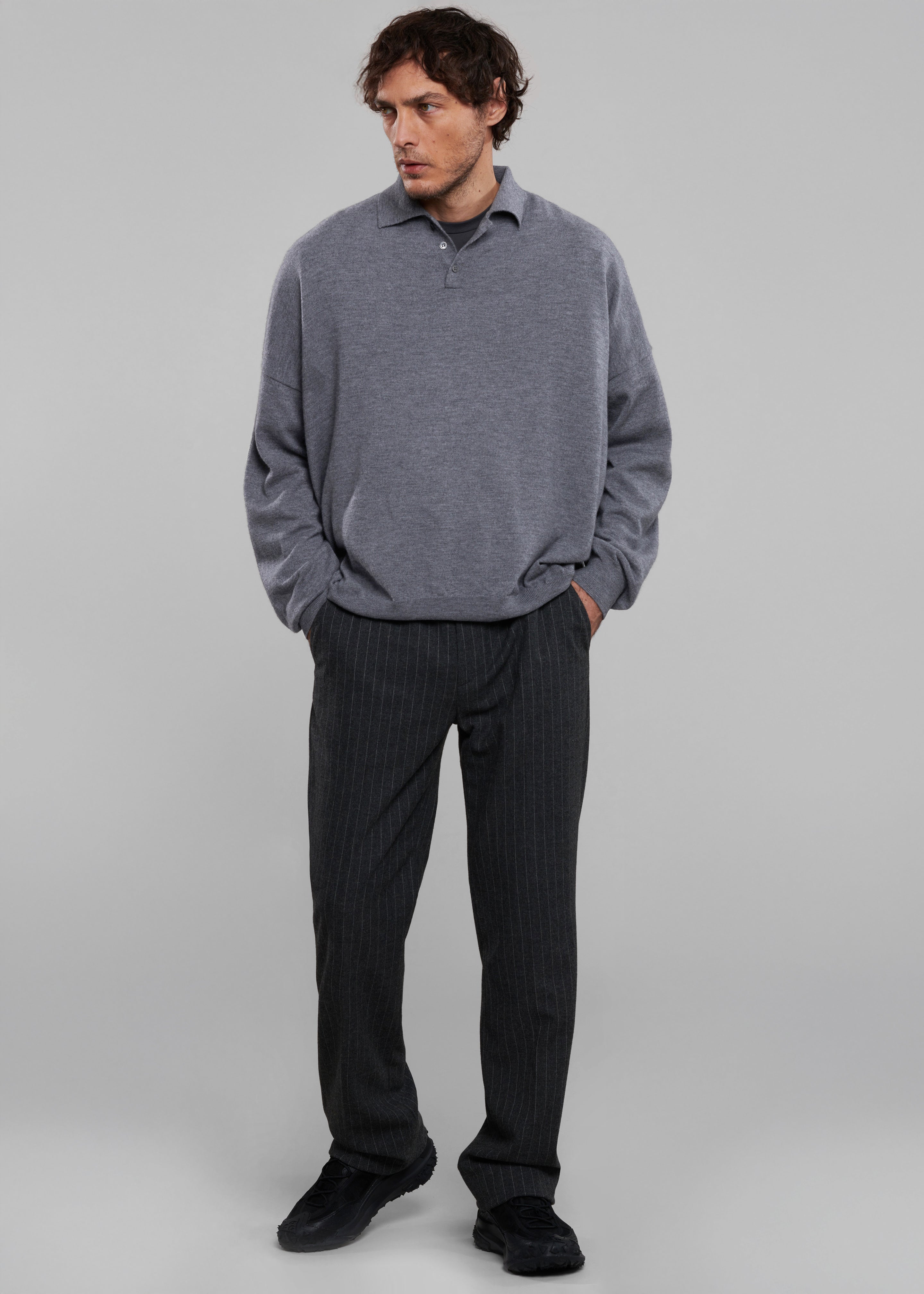 Meriel Wool Polo Sweater - Grey – The Frankie Shop