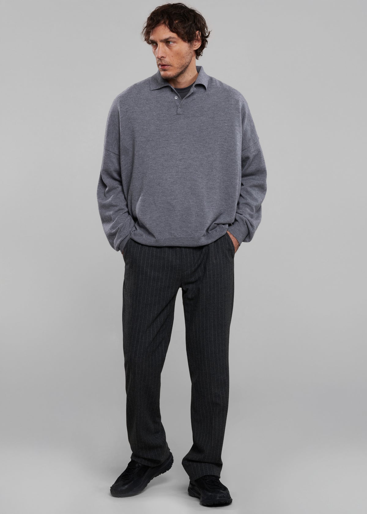 Meriel Wool Polo Sweater - Grey - 11 -  [gender-male]