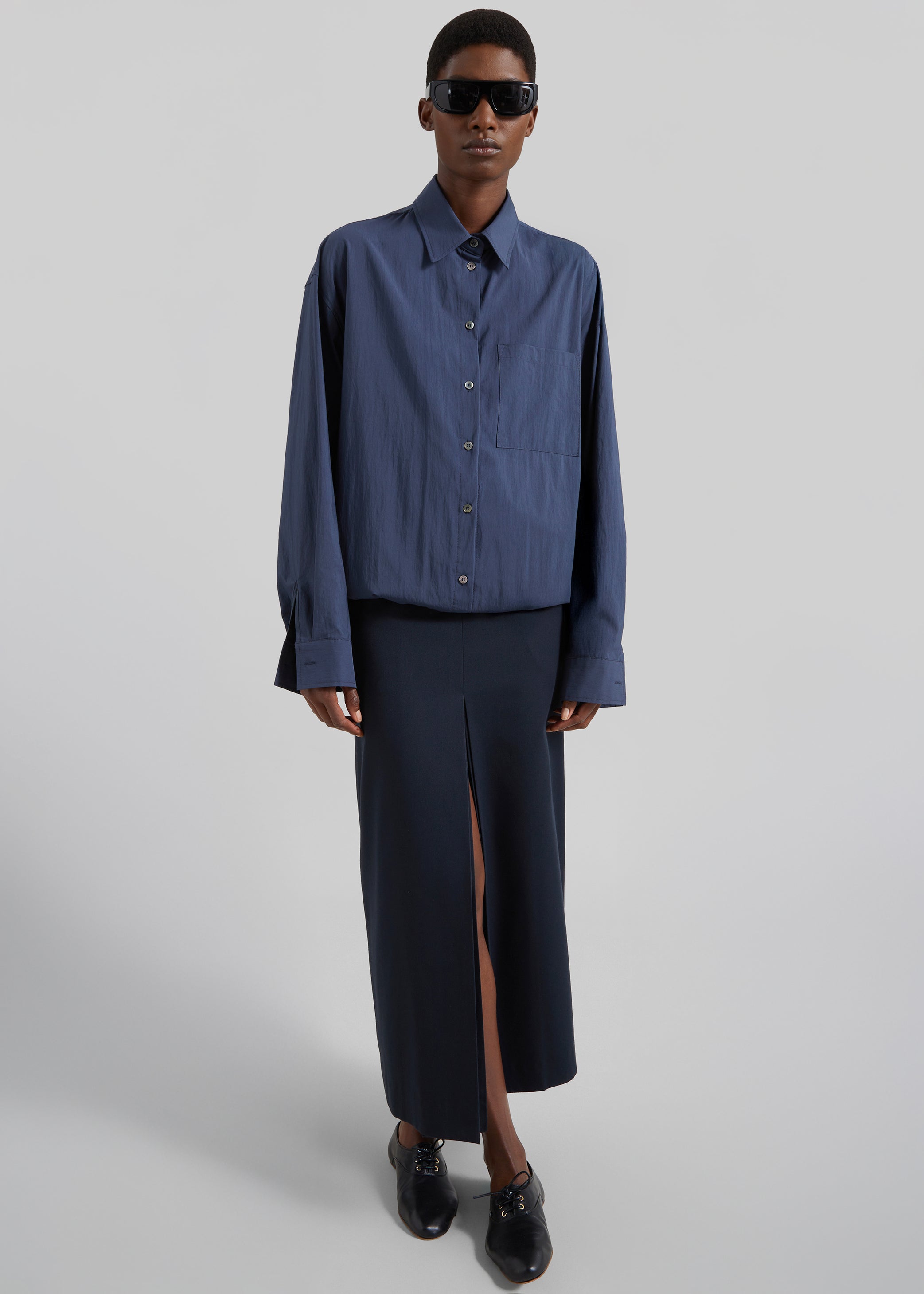 Shop the look image for Mery Elastic Hem Shirt - Navy