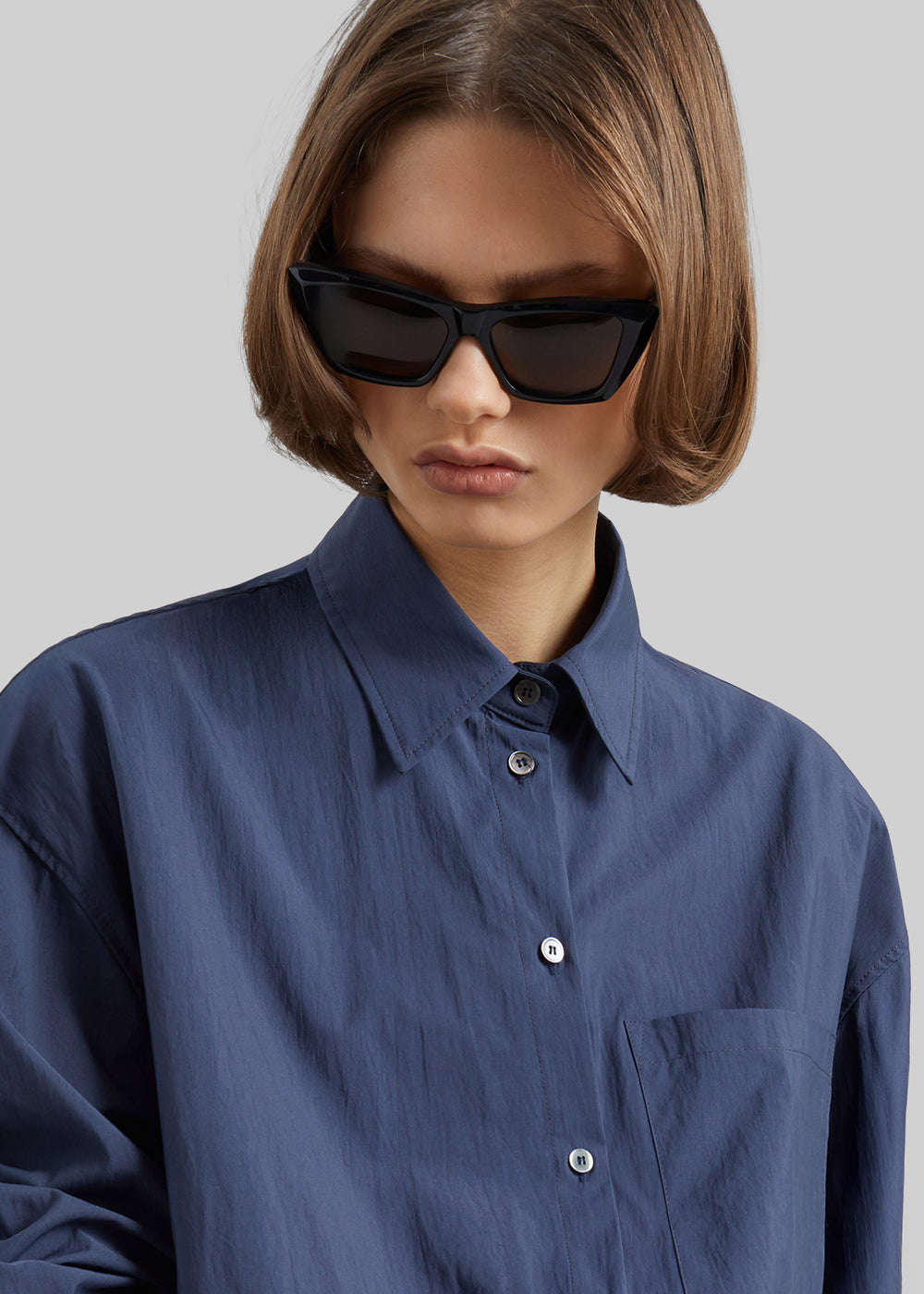 Mery Elastic Hem Shirt - Navy - 1