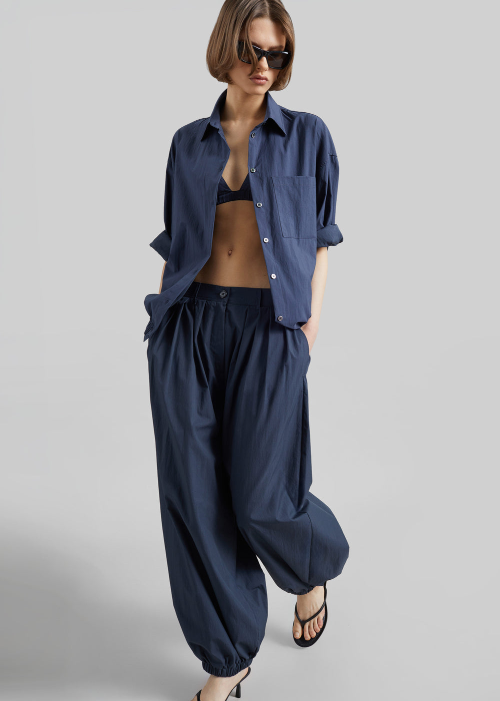 Mery Elastic Hem Shirt - Navy - 1
