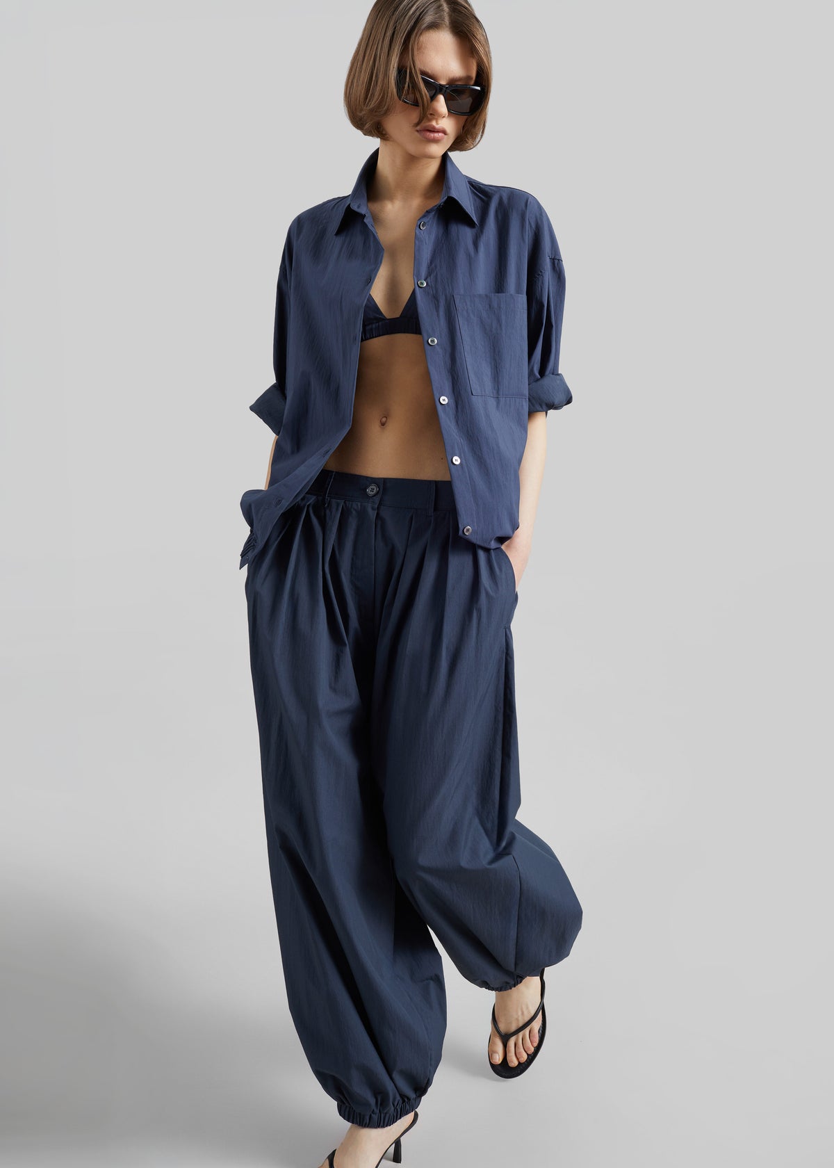 Mery Elastic Hem Shirt - Navy - 2