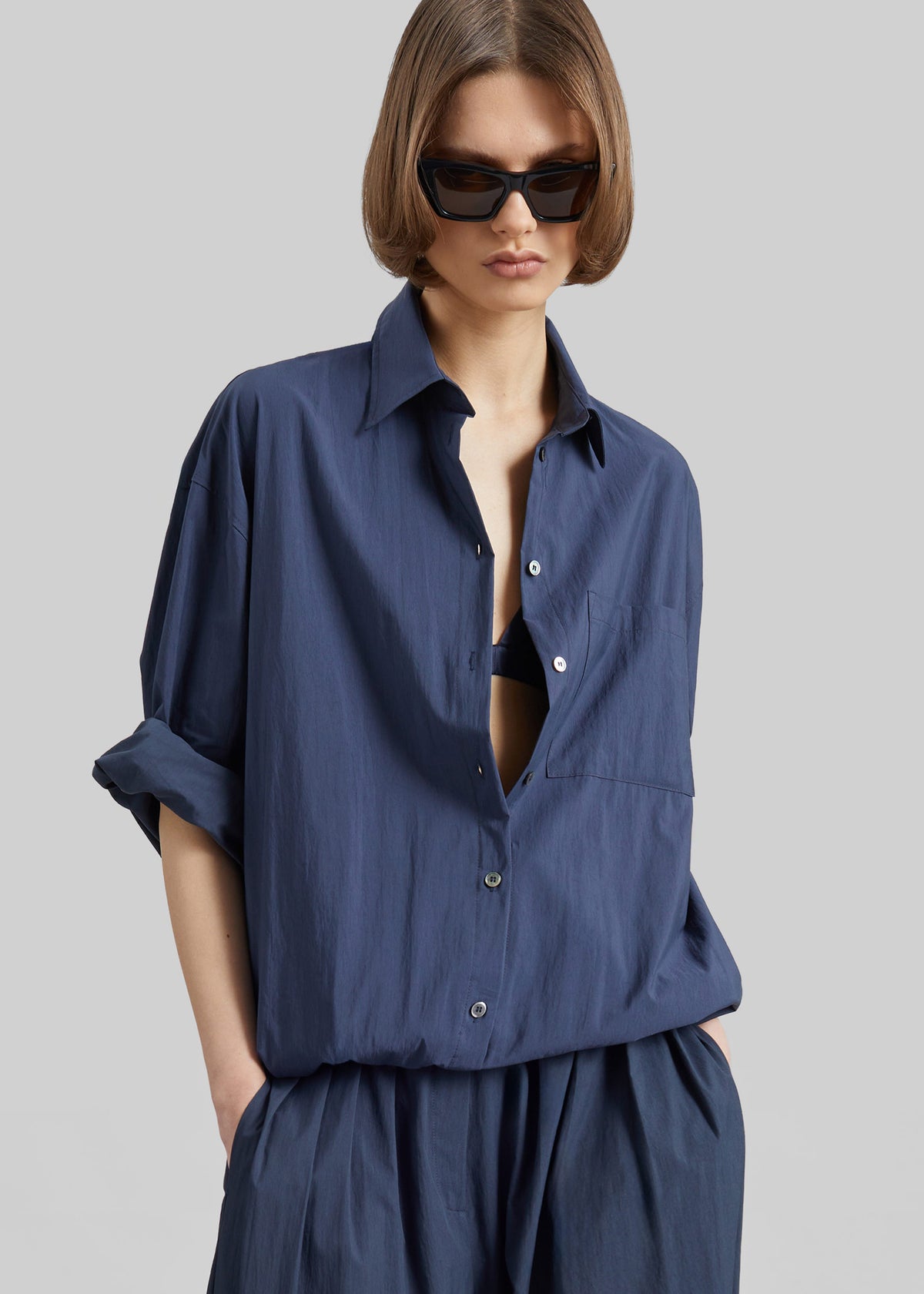 Mery Elastic Hem Shirt - Navy - 5