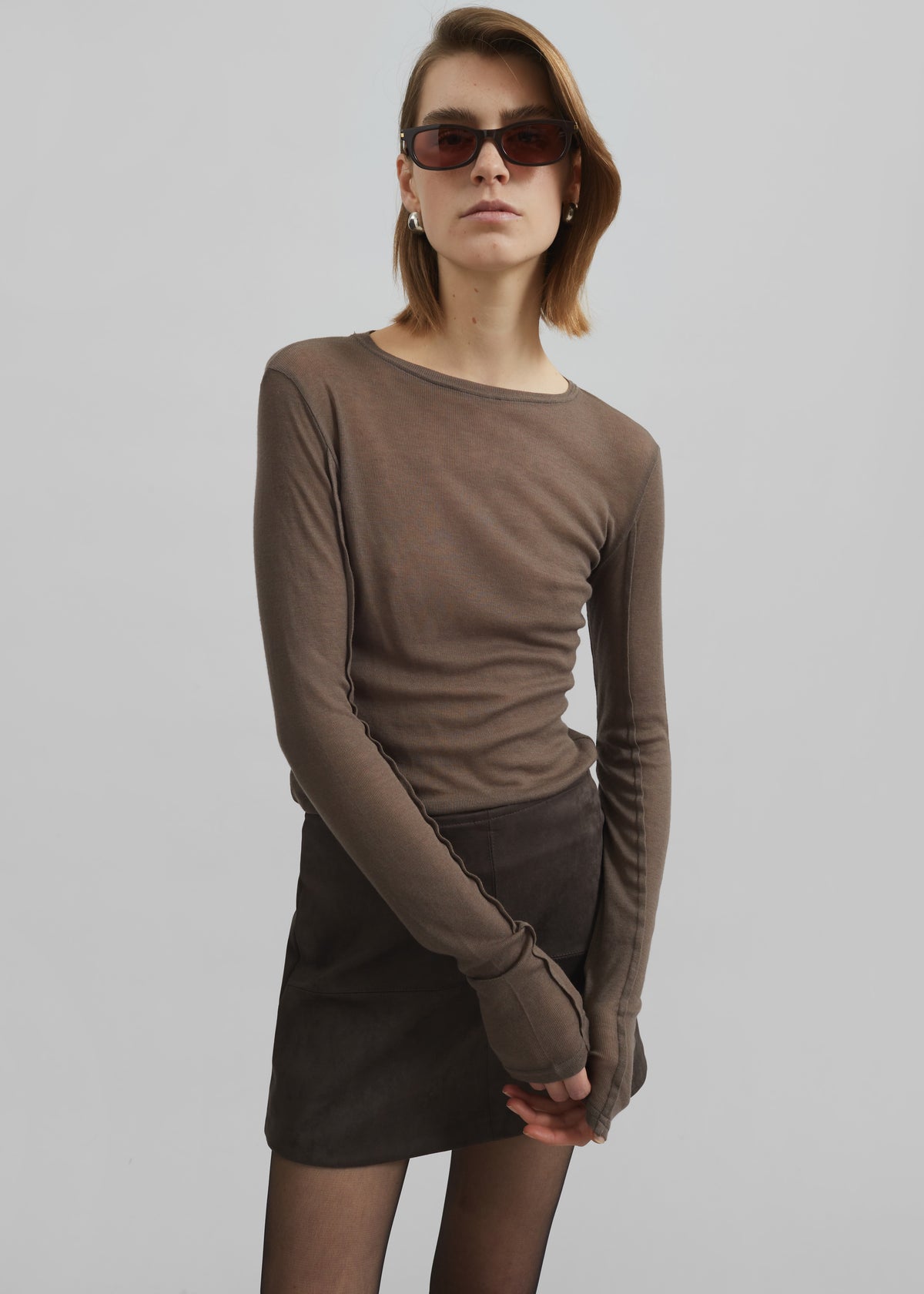 Mesa Sheer Long Sleeve Tee - Brown The Frankie Shop Mesa Sheer Long Sleeve Tee - Brown The Frankie Shop