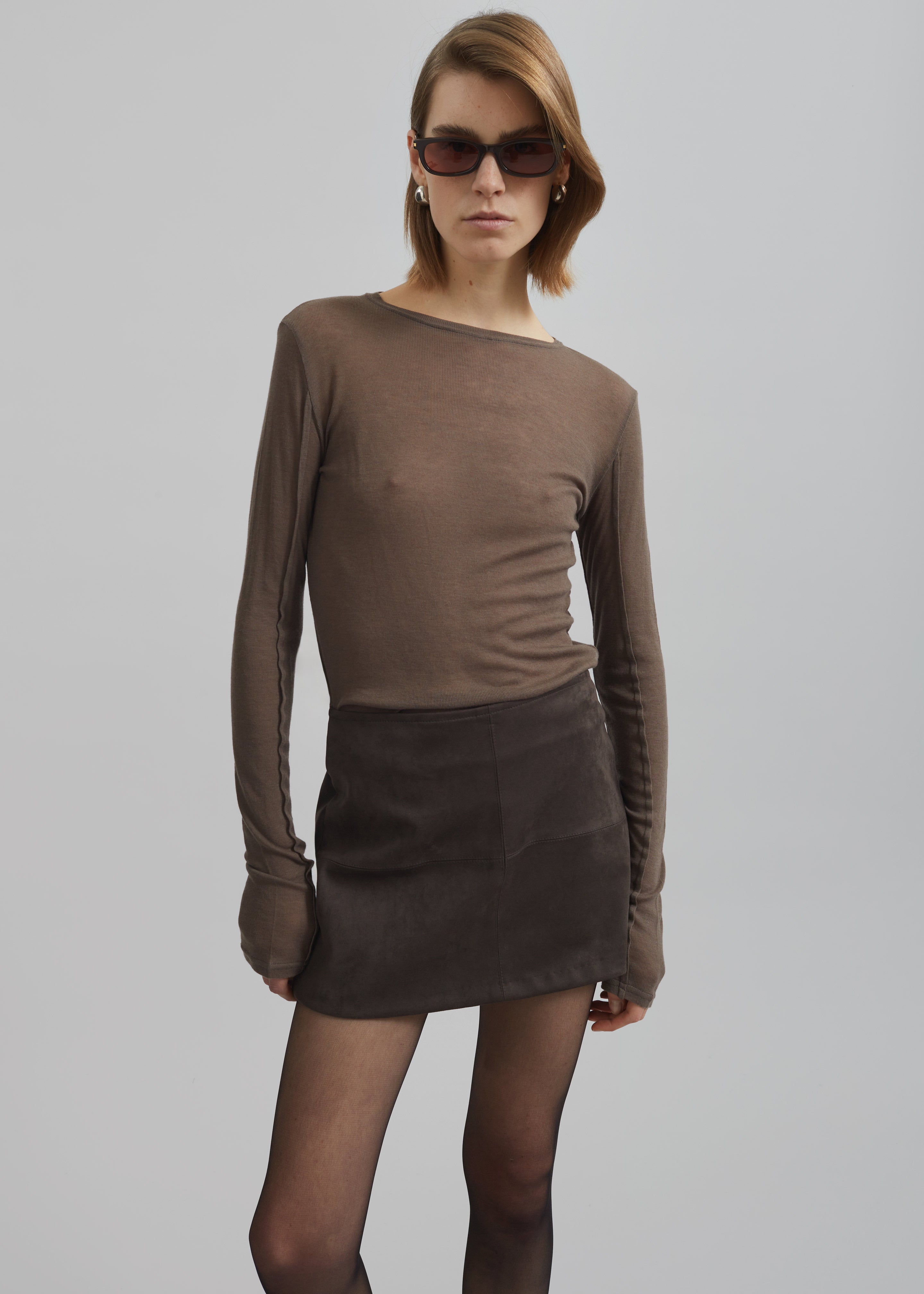 トップス deres 11th Bridget half sleeve brown Mesa Sheer Long Sleeve Tee - Brown – The Frankie Shop