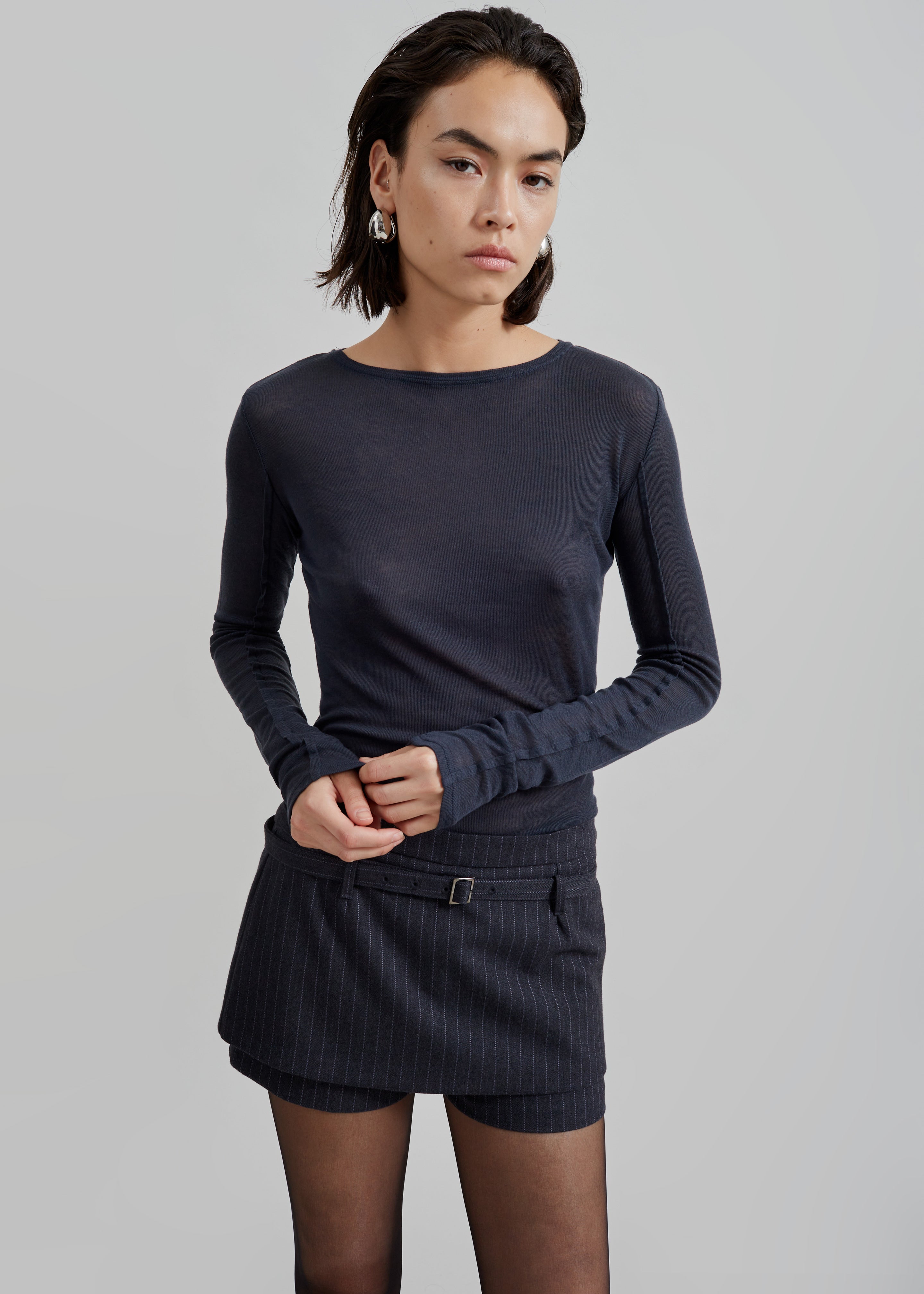 Mesa Sheer Long Sleeve Tee - Navy – The Frankie Shop