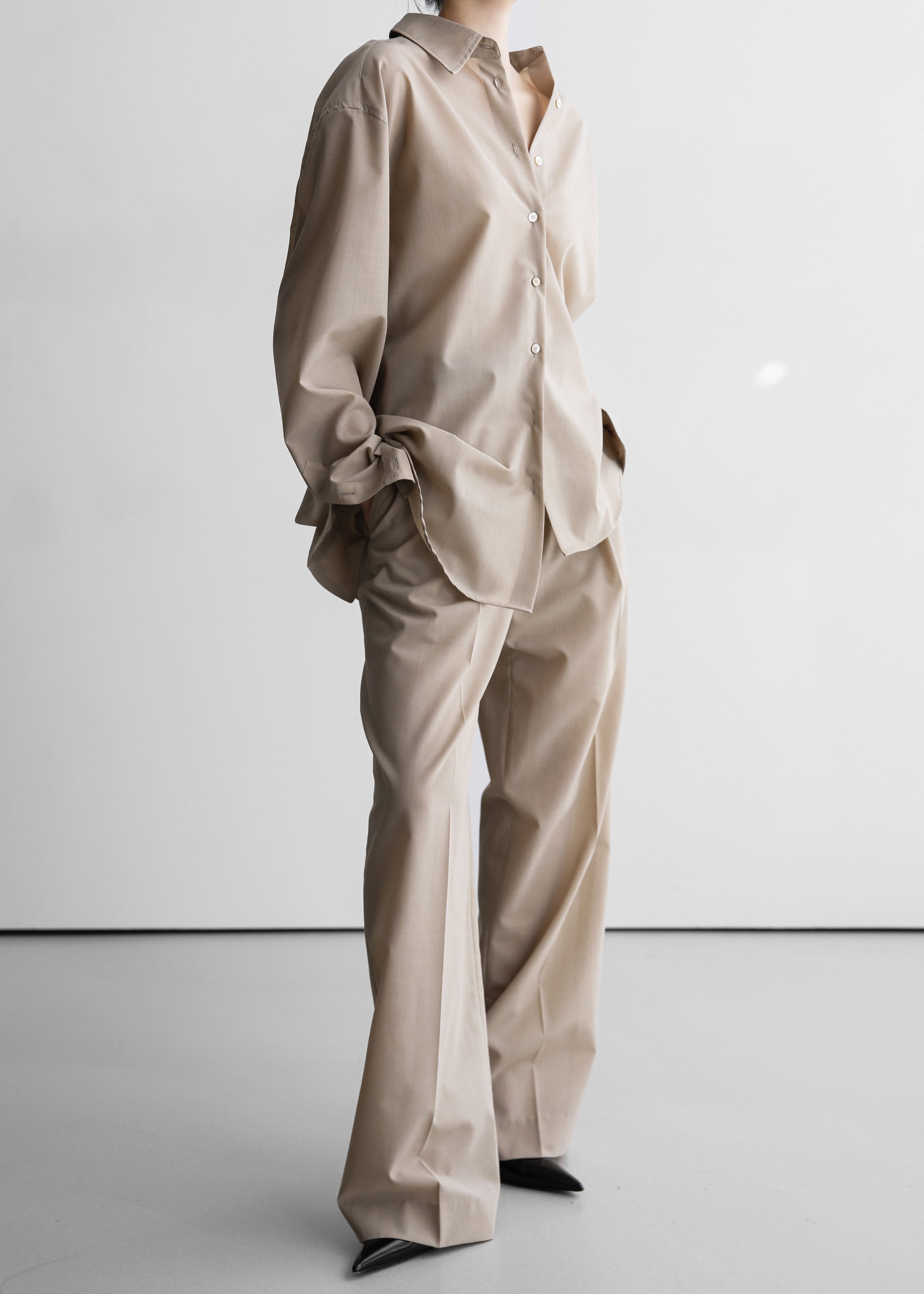 Meslay Sheer Pleated Trousers - Beige - 8