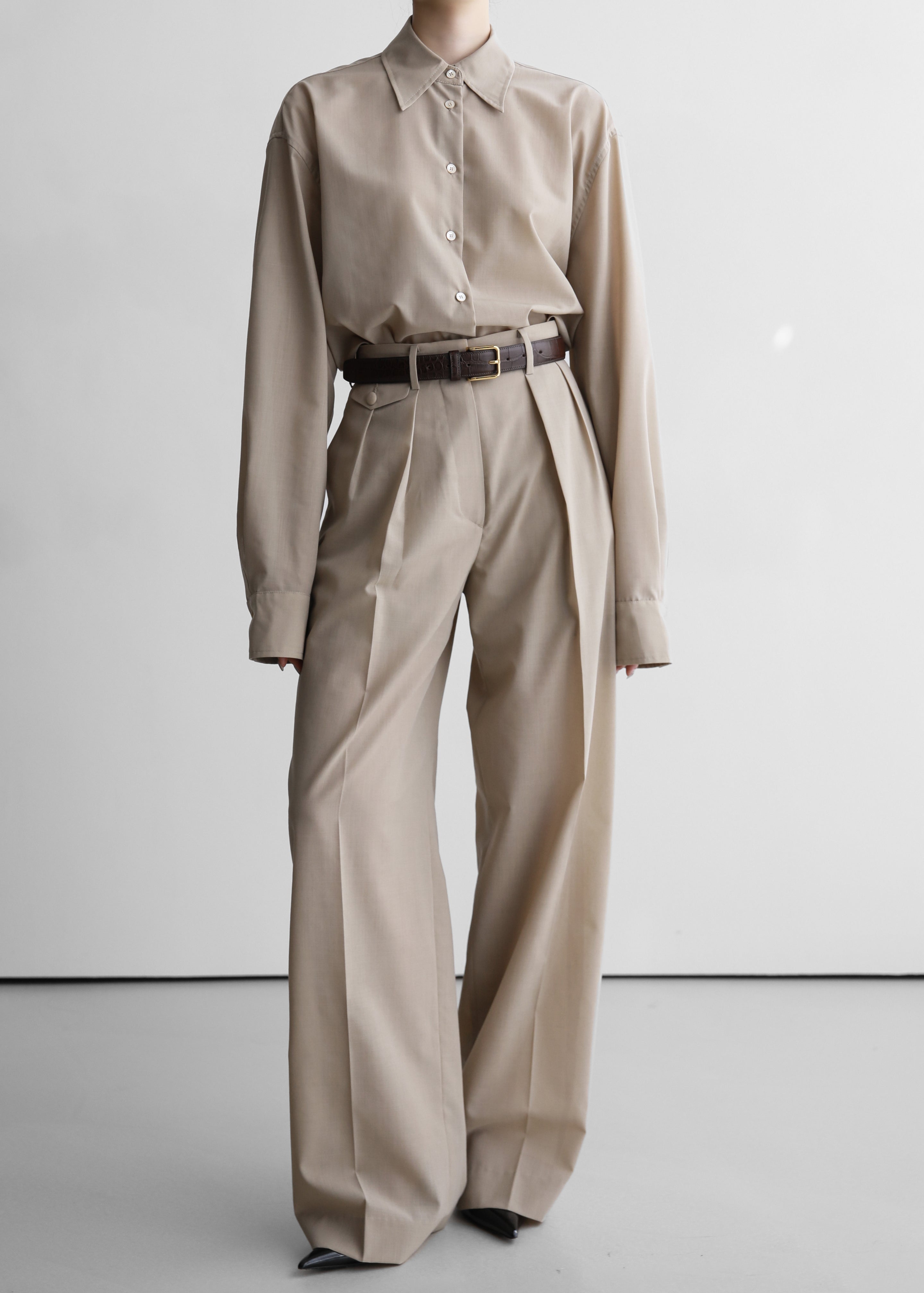 Meslay Sheer Pleated Trousers - Beige - 9