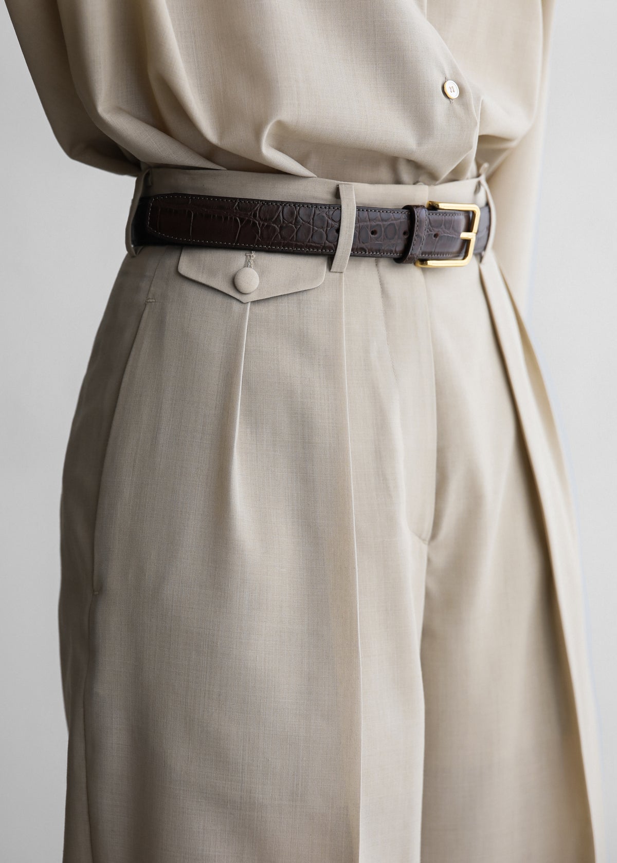 Meslay Sheer Pleated Trousers - Beige - 7