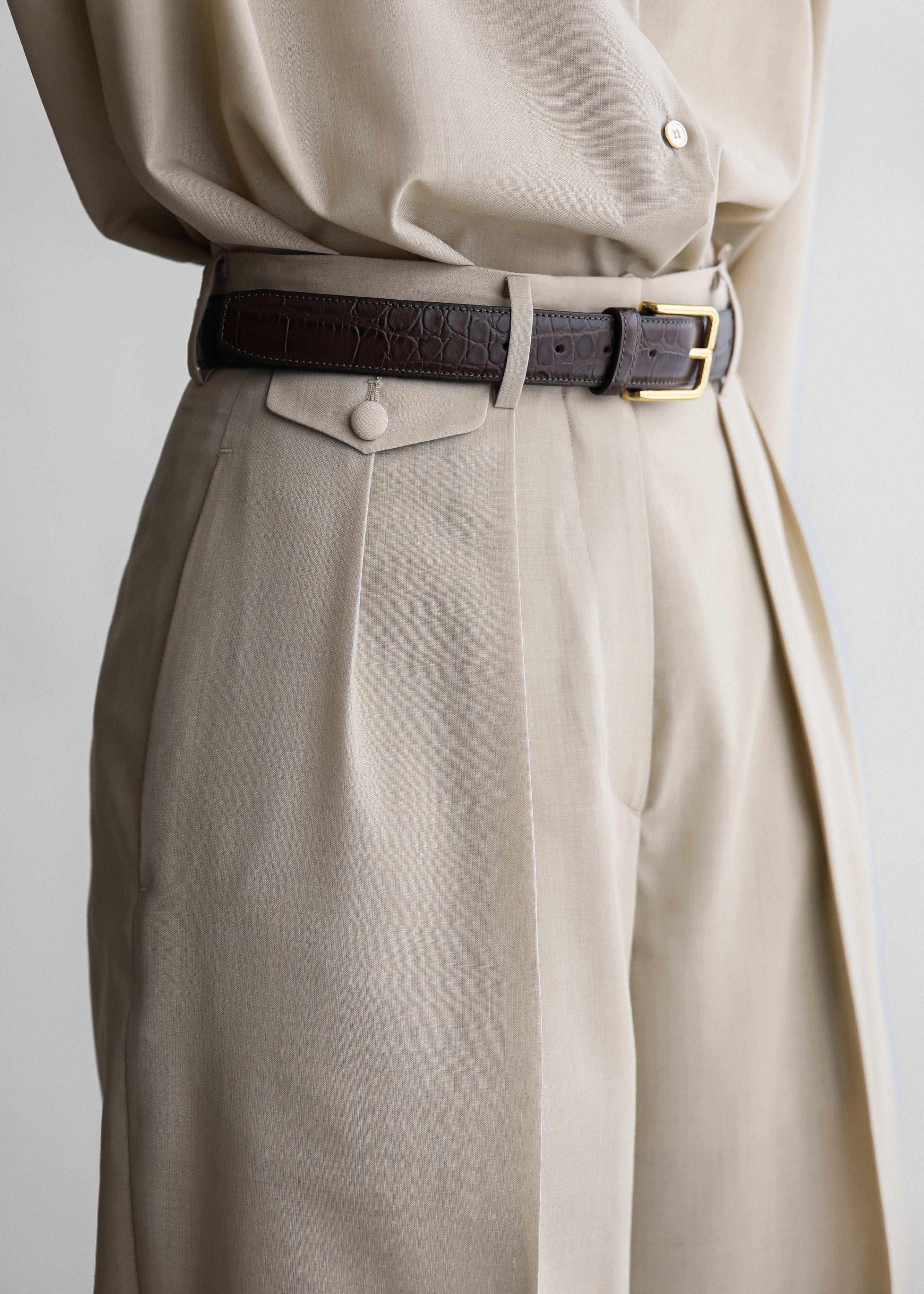 Meslay Sheer Pleated Trousers - Beige - 7