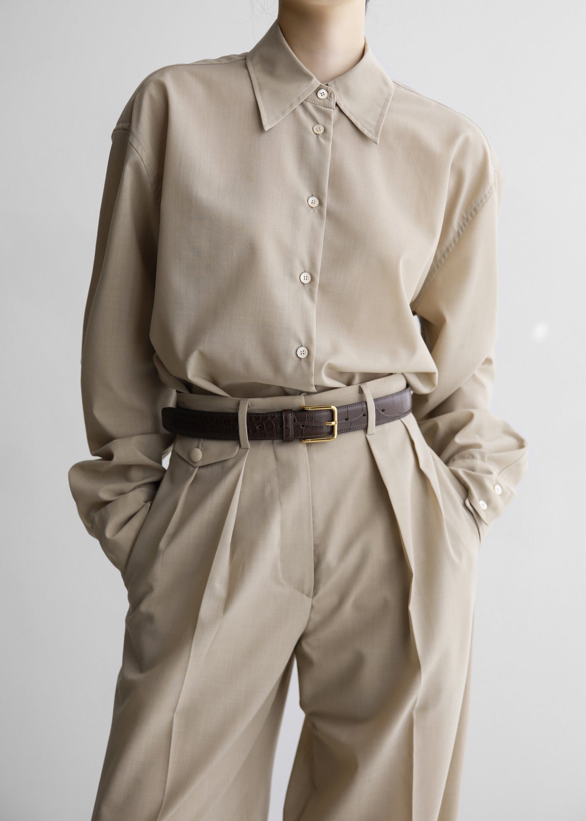 Meslay Sheer Pleated Trousers - Beige - 10