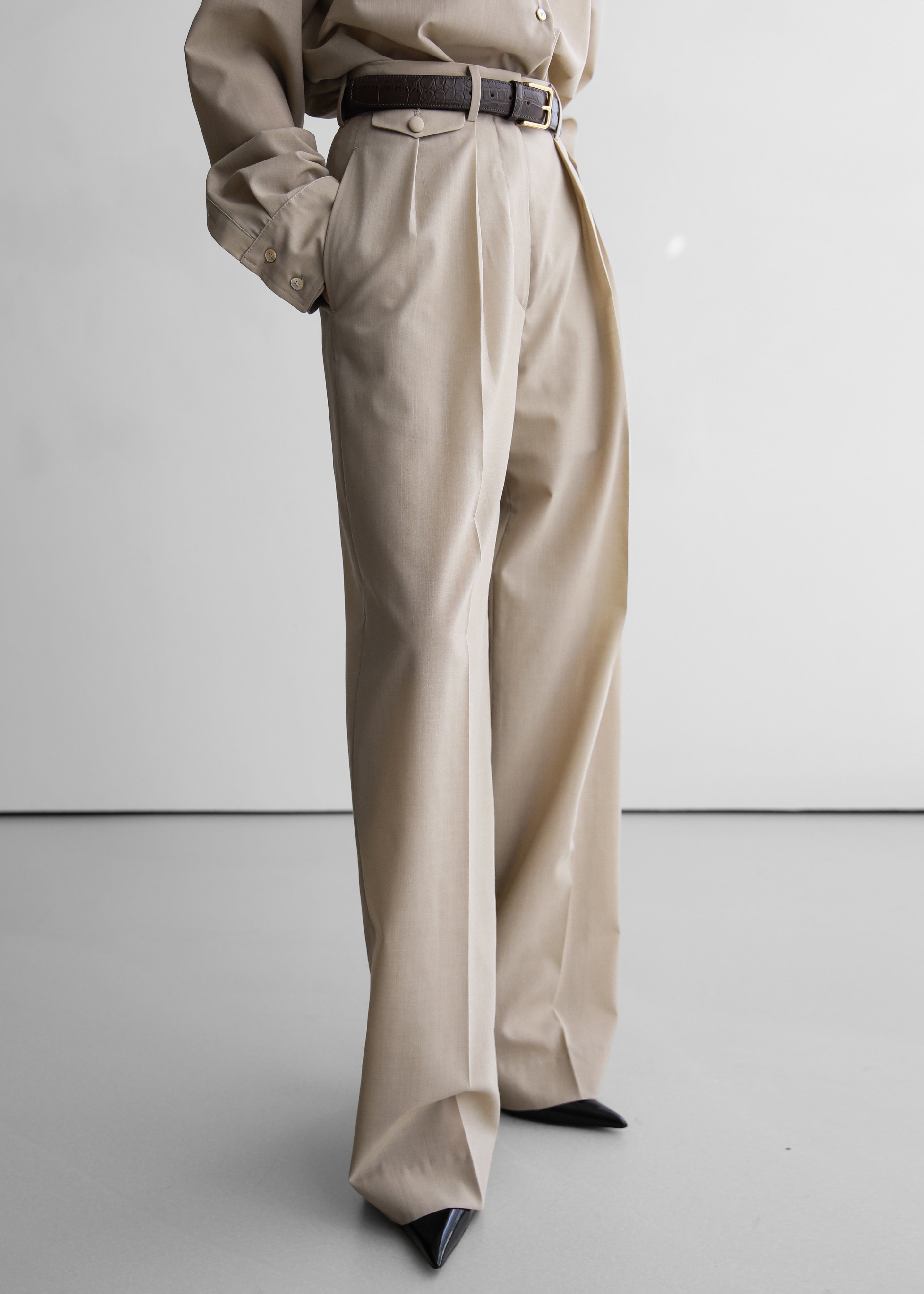 Meslay Sheer Pleated Trousers - Beige - 5