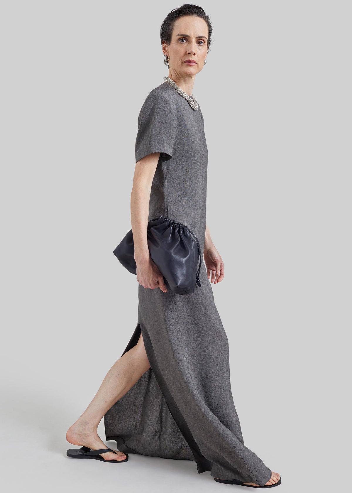 Meven Padded Maxi Dress - Dark Grey Melange