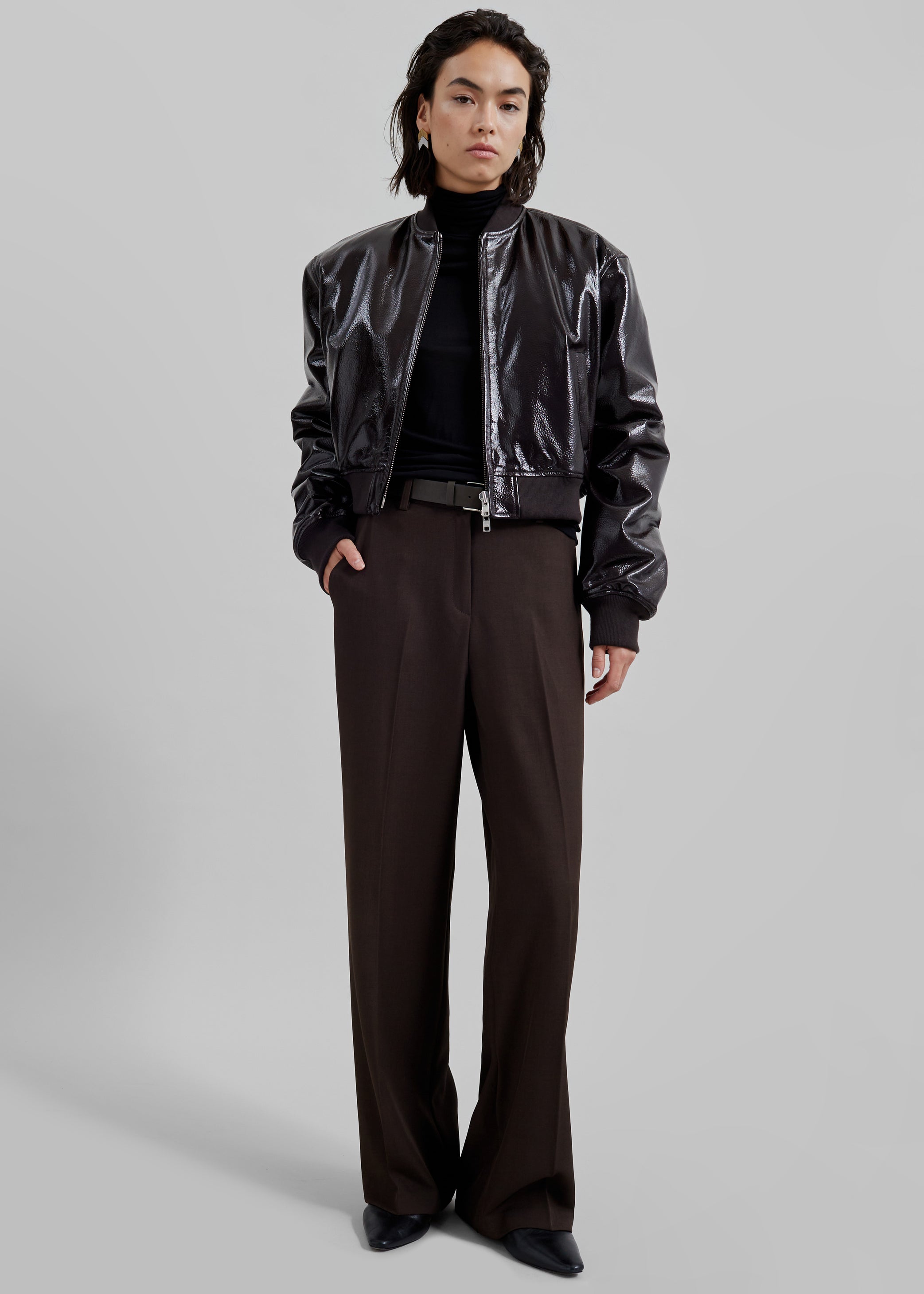 Shop the look image for Micky Crackled Faux Leather Cropped Bomber - Dark Brown