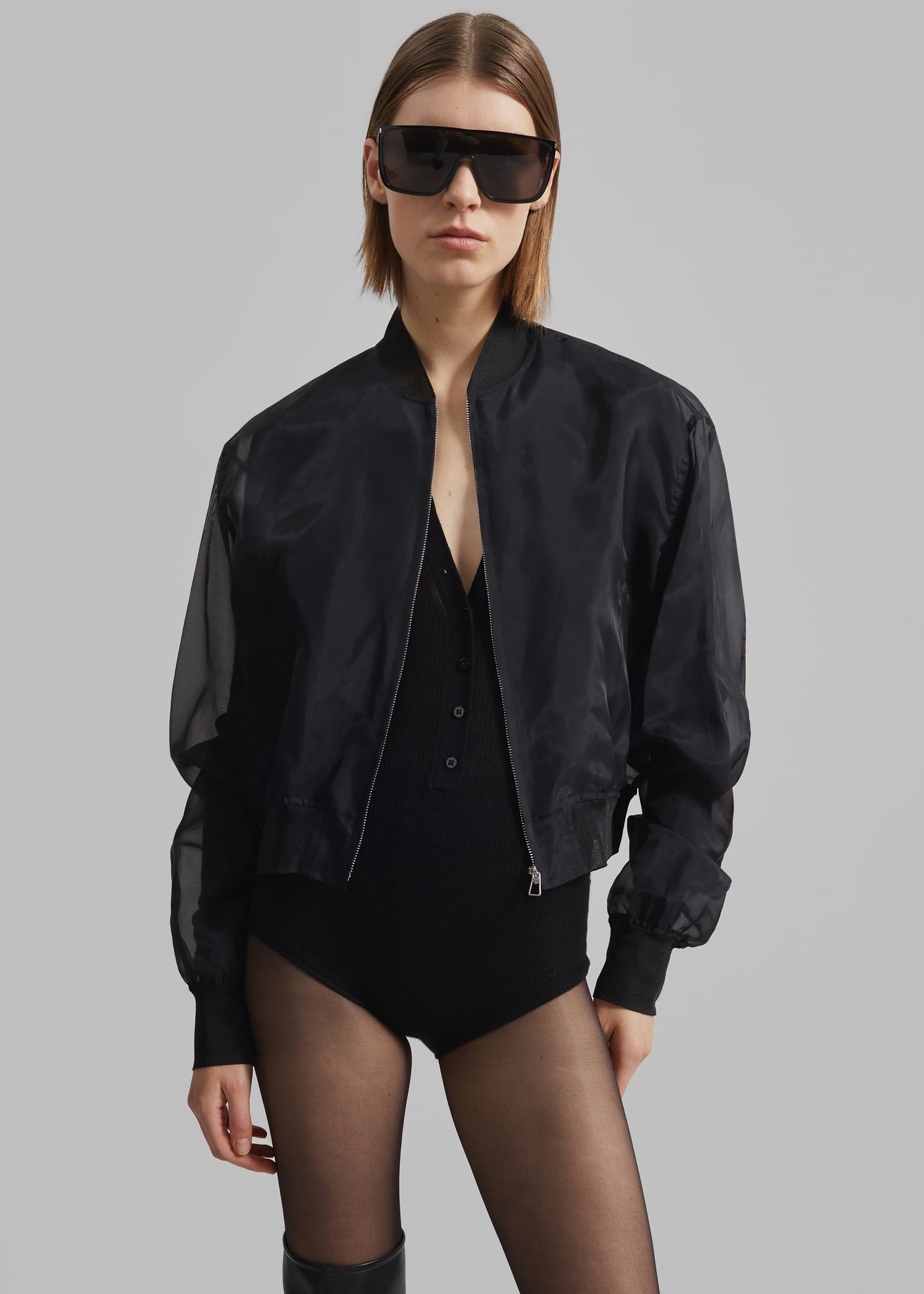 Micky Cropped Sheer Bomber - Black