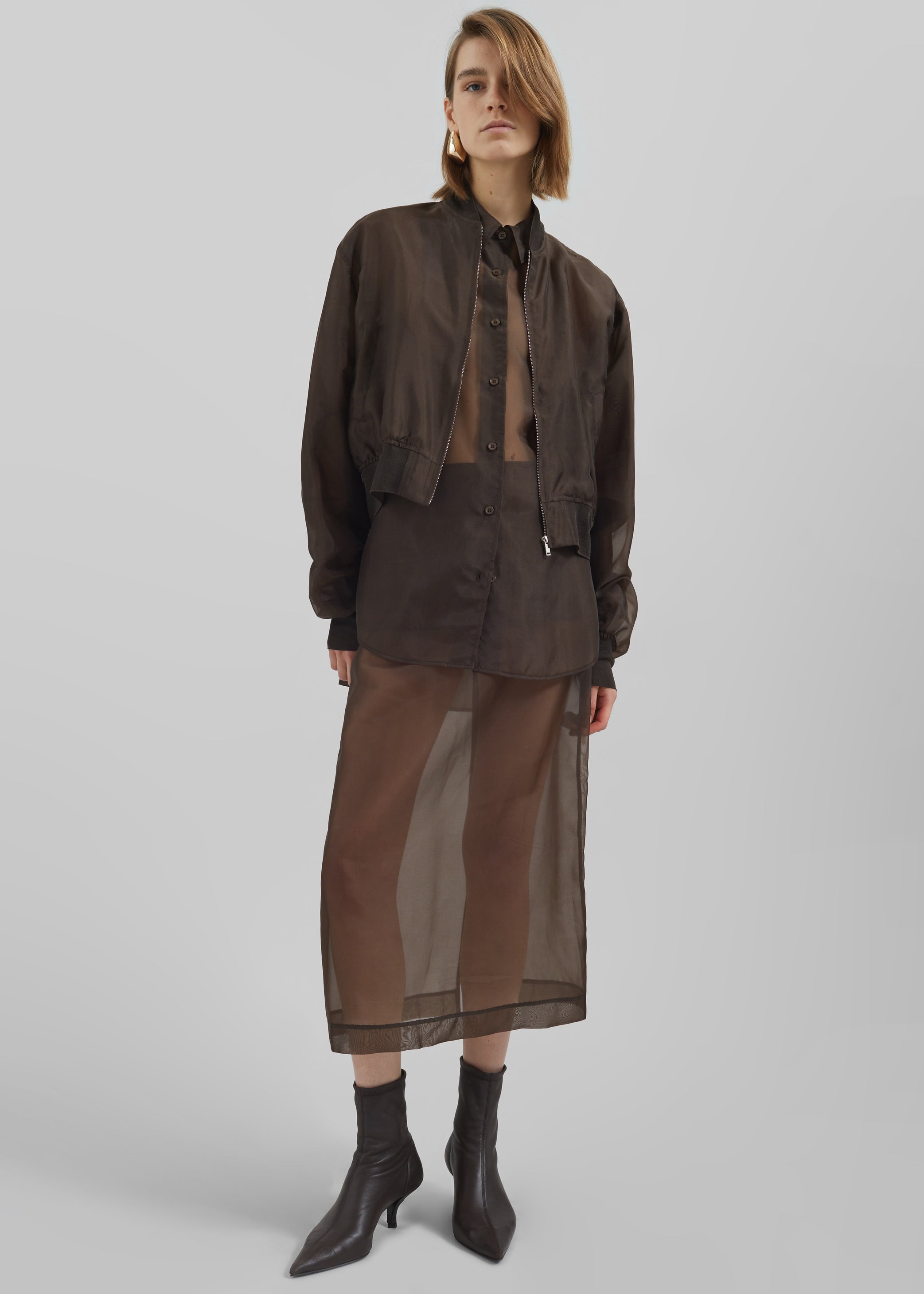 Shop the look image for Micky Cropped Sheer Bomber - Brown