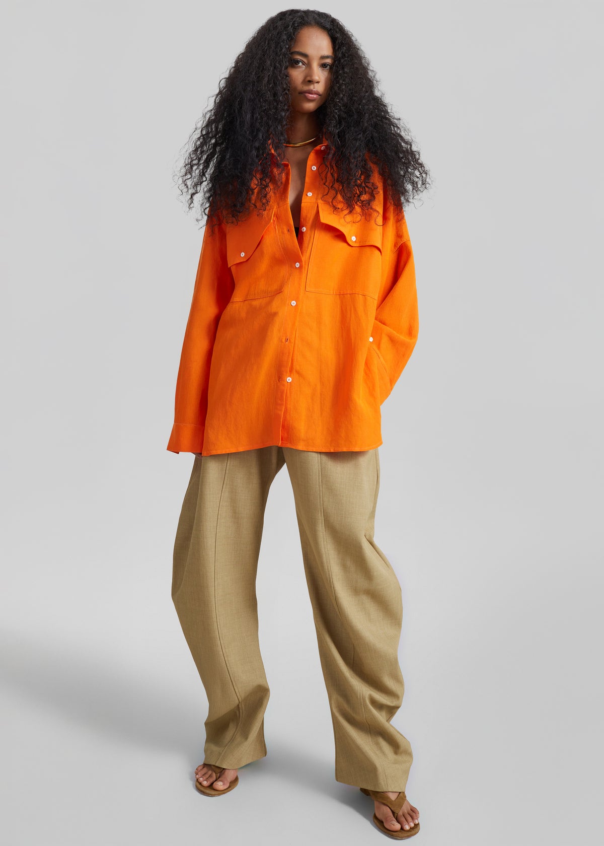 Miery Linen Oversized Shirt - Orange - 1