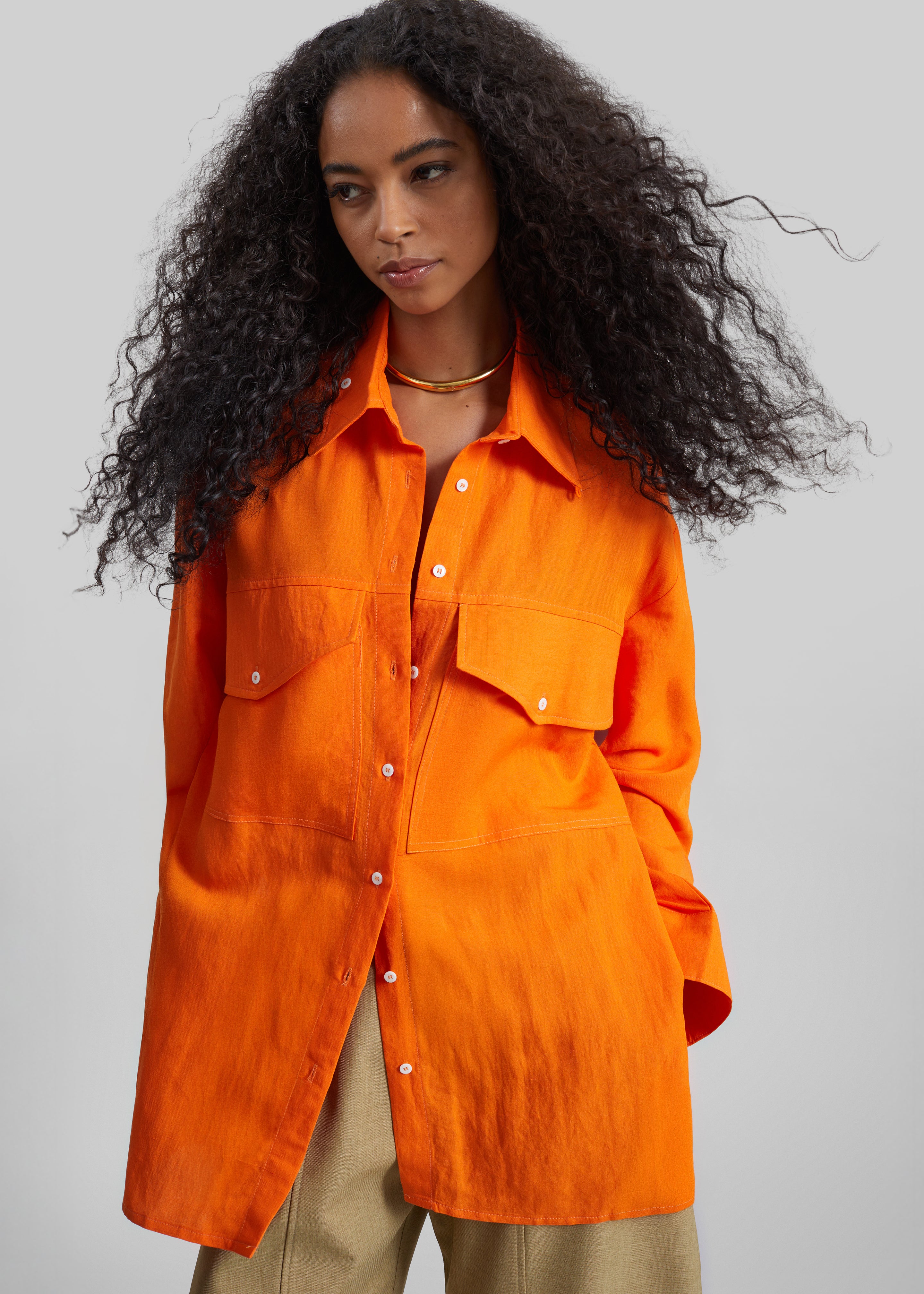 Miery Linen Oversized Shirt - Orange - 4