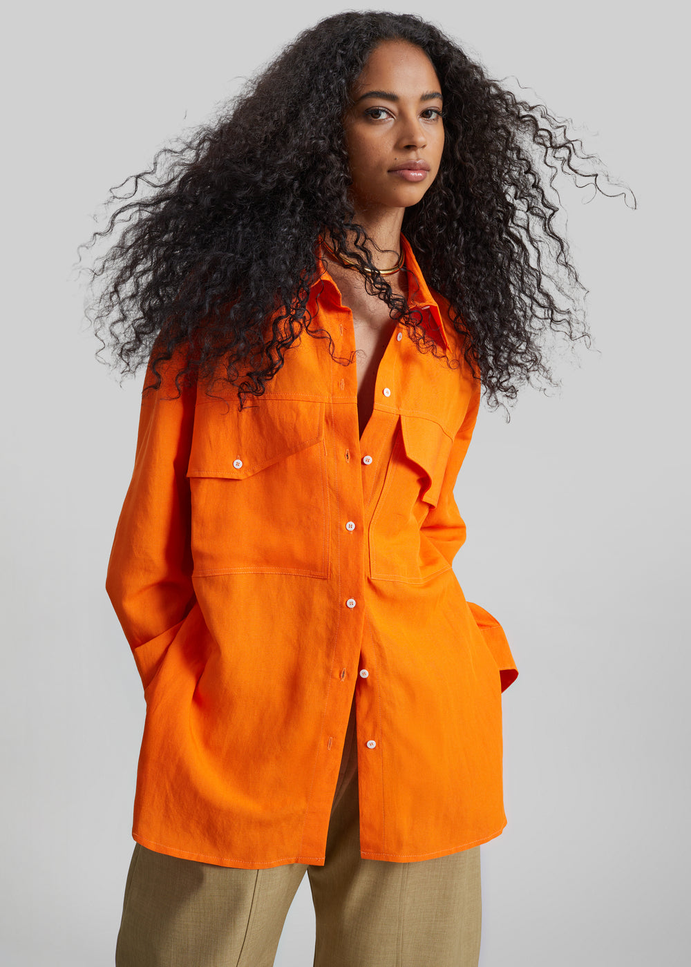 Miery Linen Oversized Shirt - Orange - 1