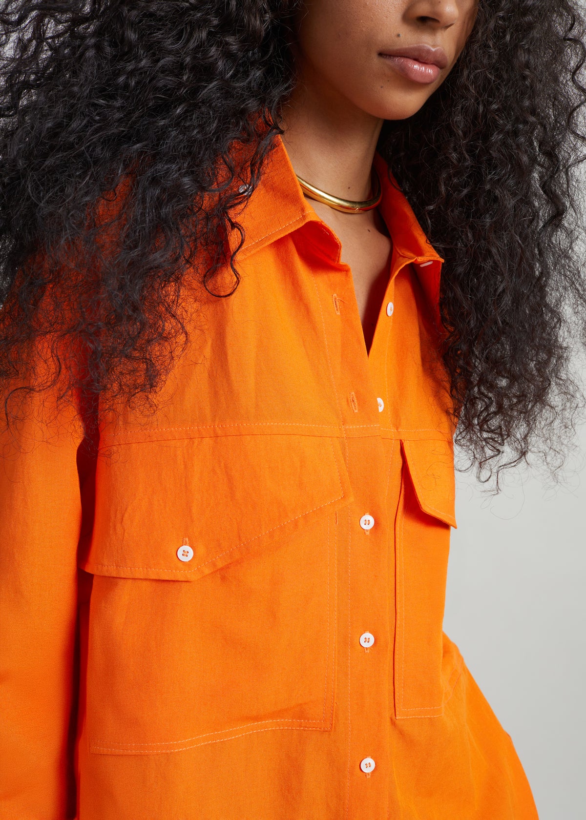 Miery Linen Oversized Shirt - Orange - 3
