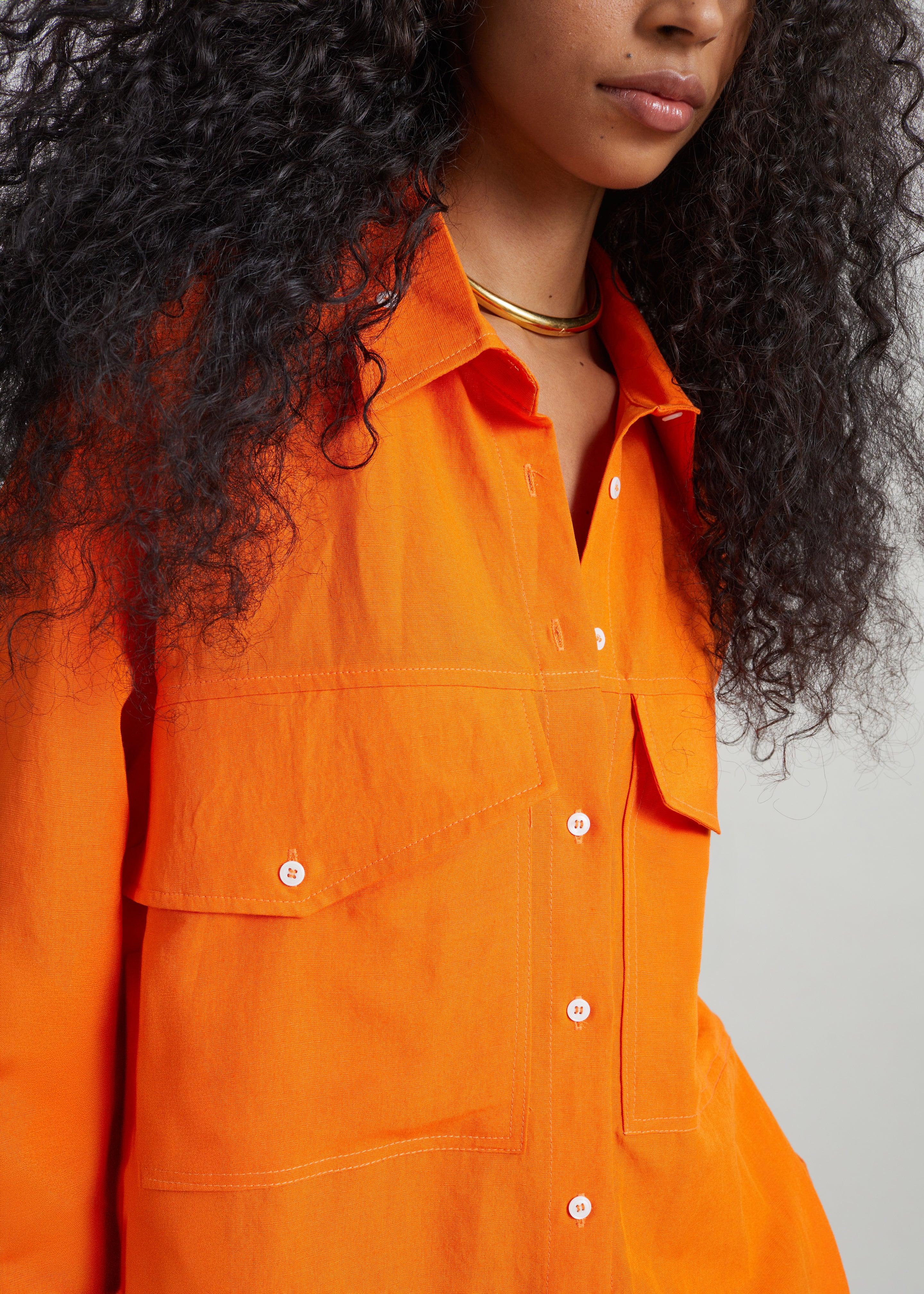 Miery Linen Oversized Shirt - Orange - 3