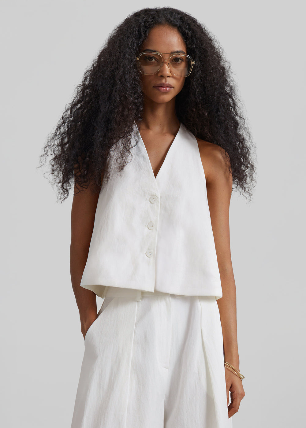 Miglia Linen Trapeze Vest - Ivory - 1