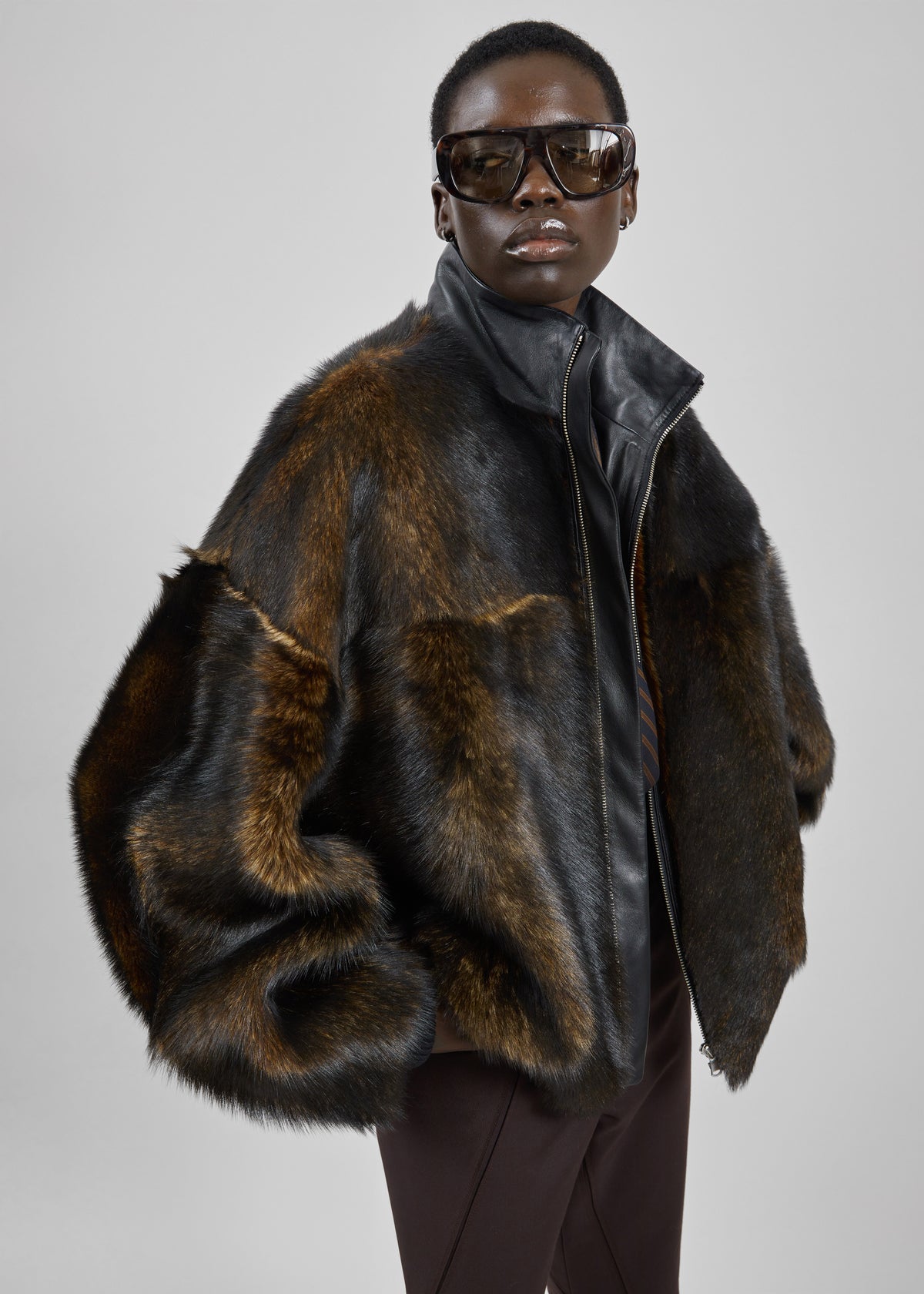 Milano Fur Bomber Jacket - Dark Brown