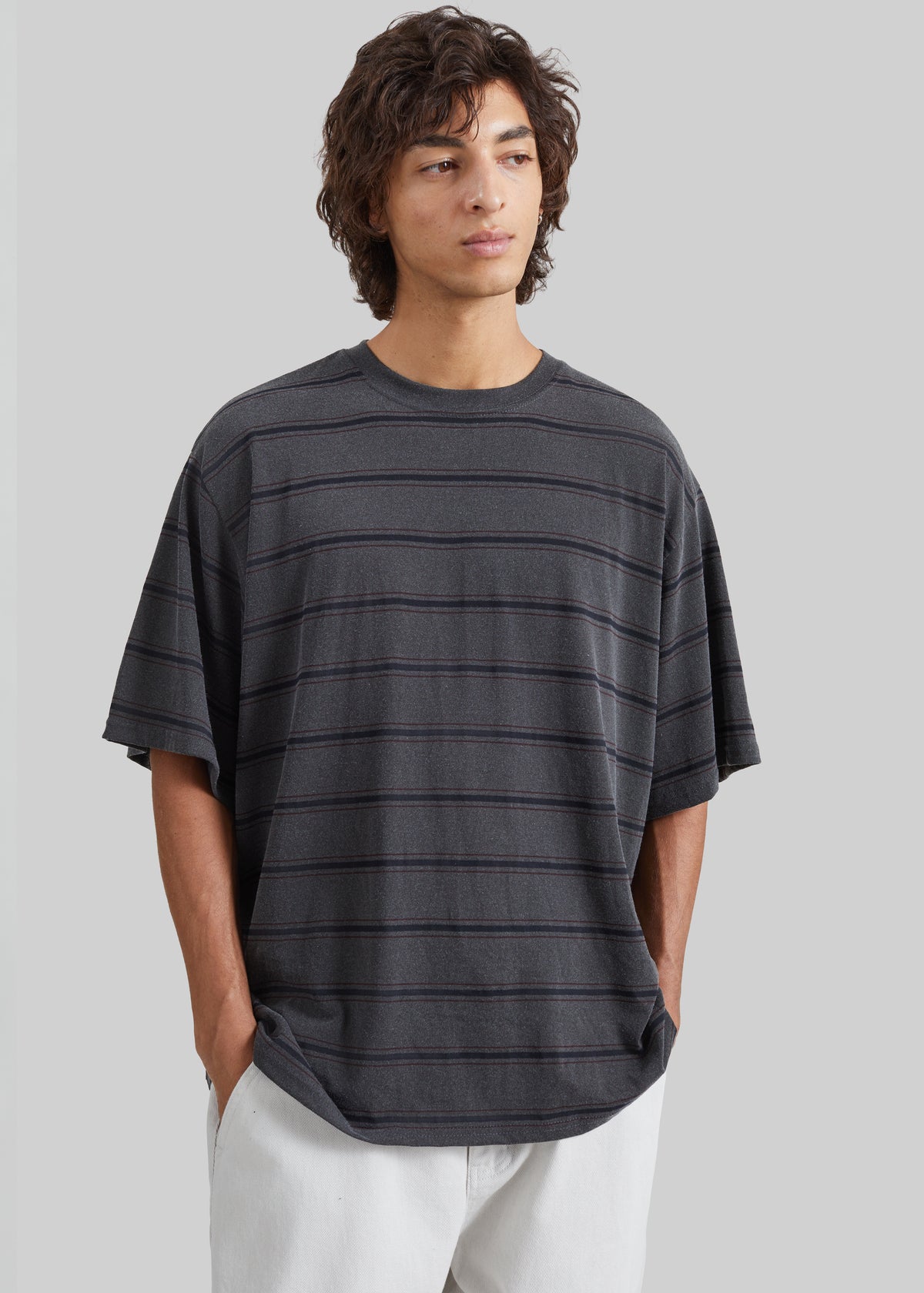 Milau Oversized T-Shirt - Charcoal Multi Stripe