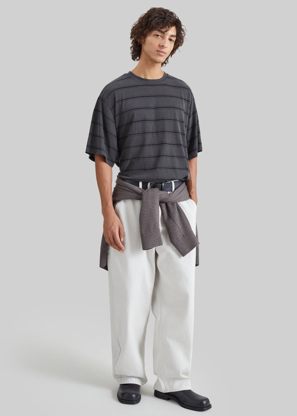 Milau Oversized T-Shirt - Charcoal Multi Stripe