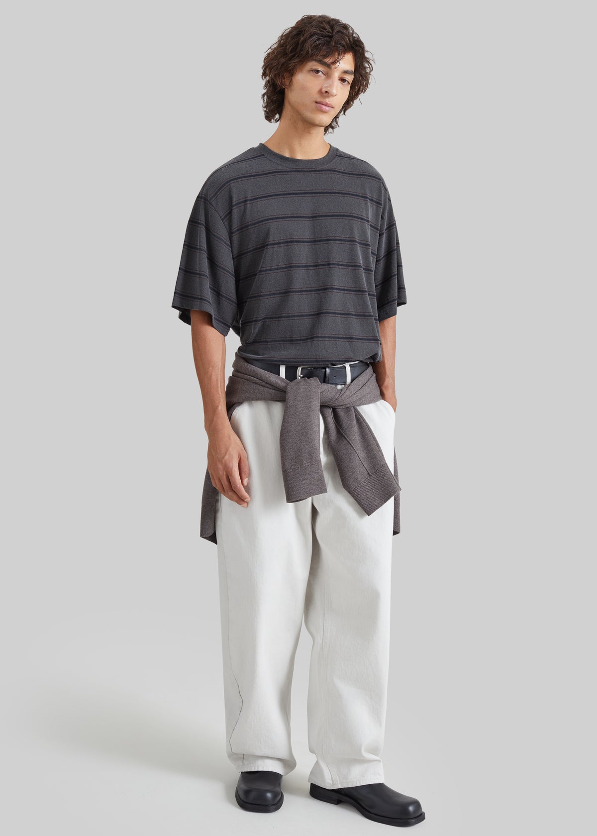 Milau Oversized T-Shirt - Charcoal Multi Stripe