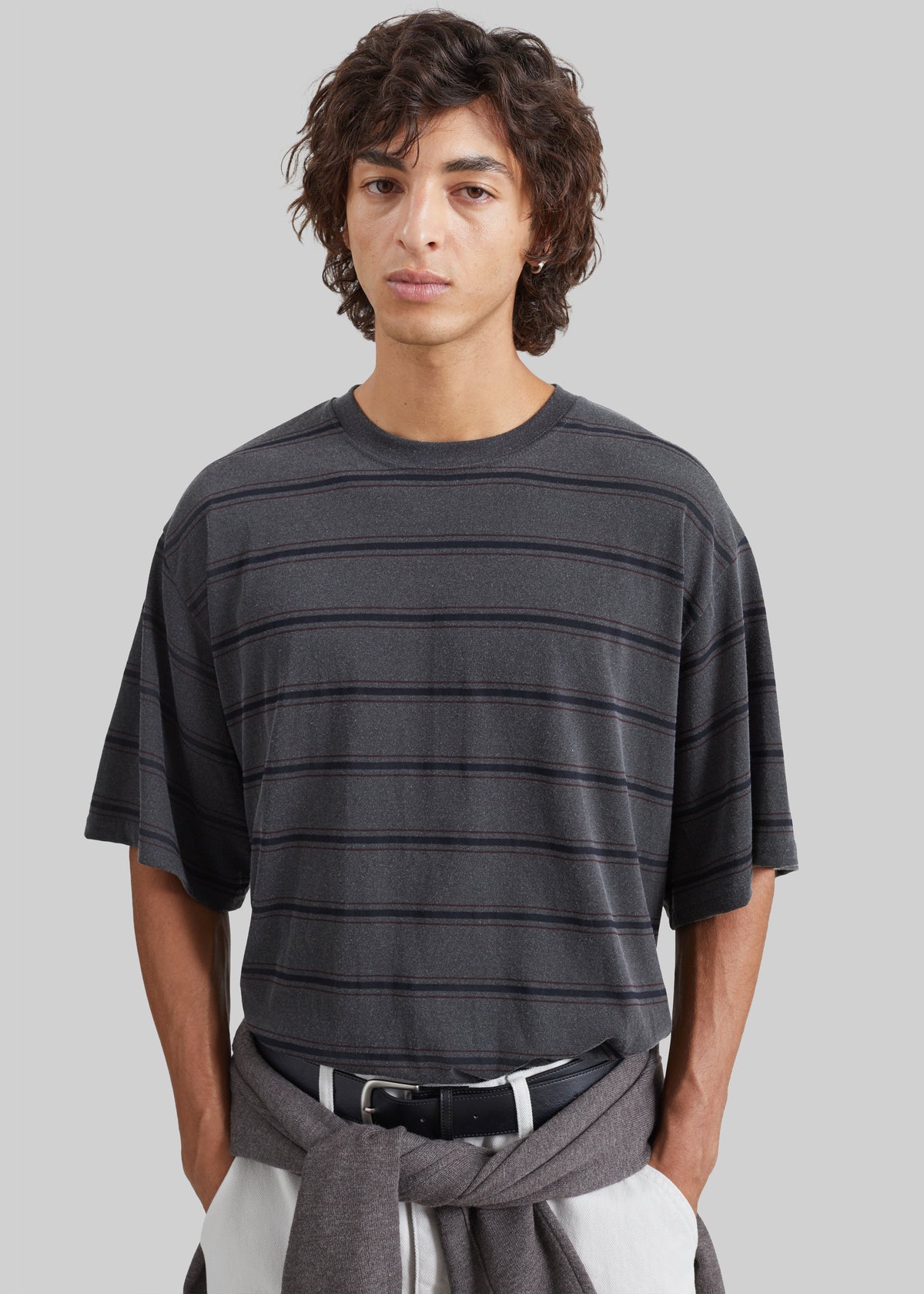 Milau Oversized T-Shirt - Charcoal Multi Stripe