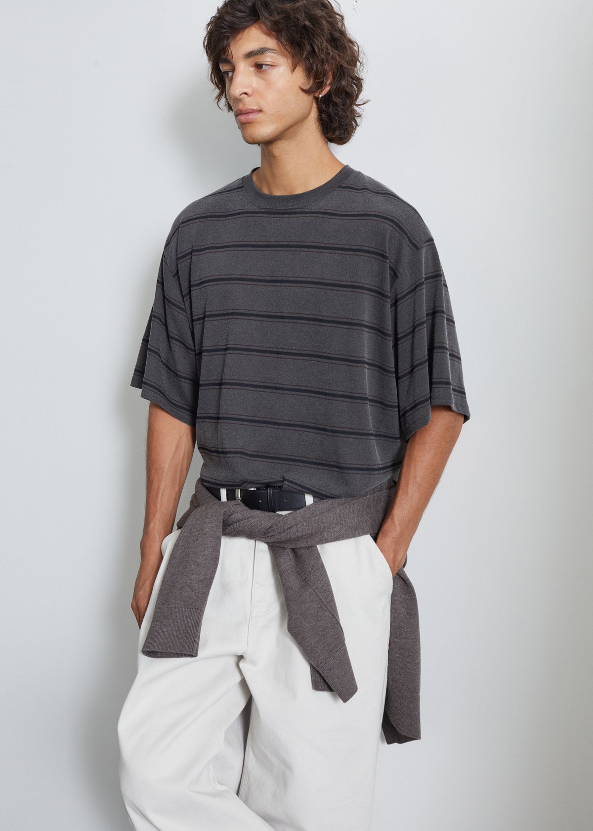 Milau Oversized T-Shirt - Charcoal Multi Stripe