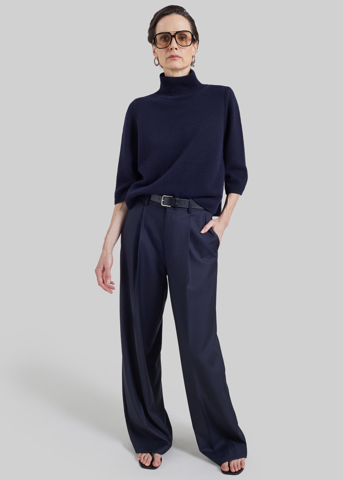 Milena Chevron Tailored Trousers - Dark Navy
