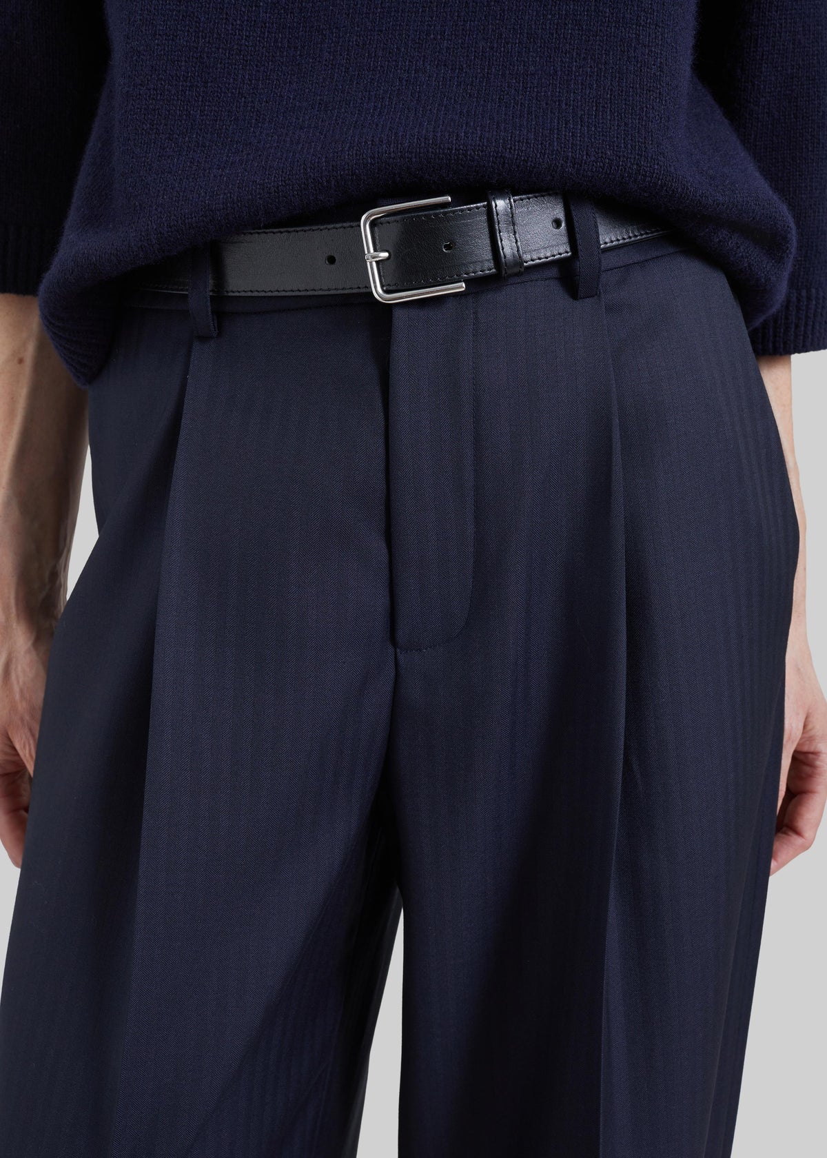 Milena Chevron Tailored Trousers - Dark Navy