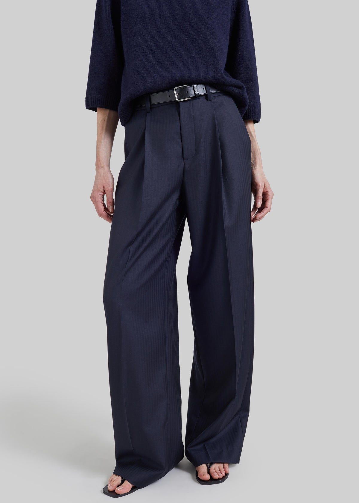 Milena Chevron Tailored Trousers - Dark Navy