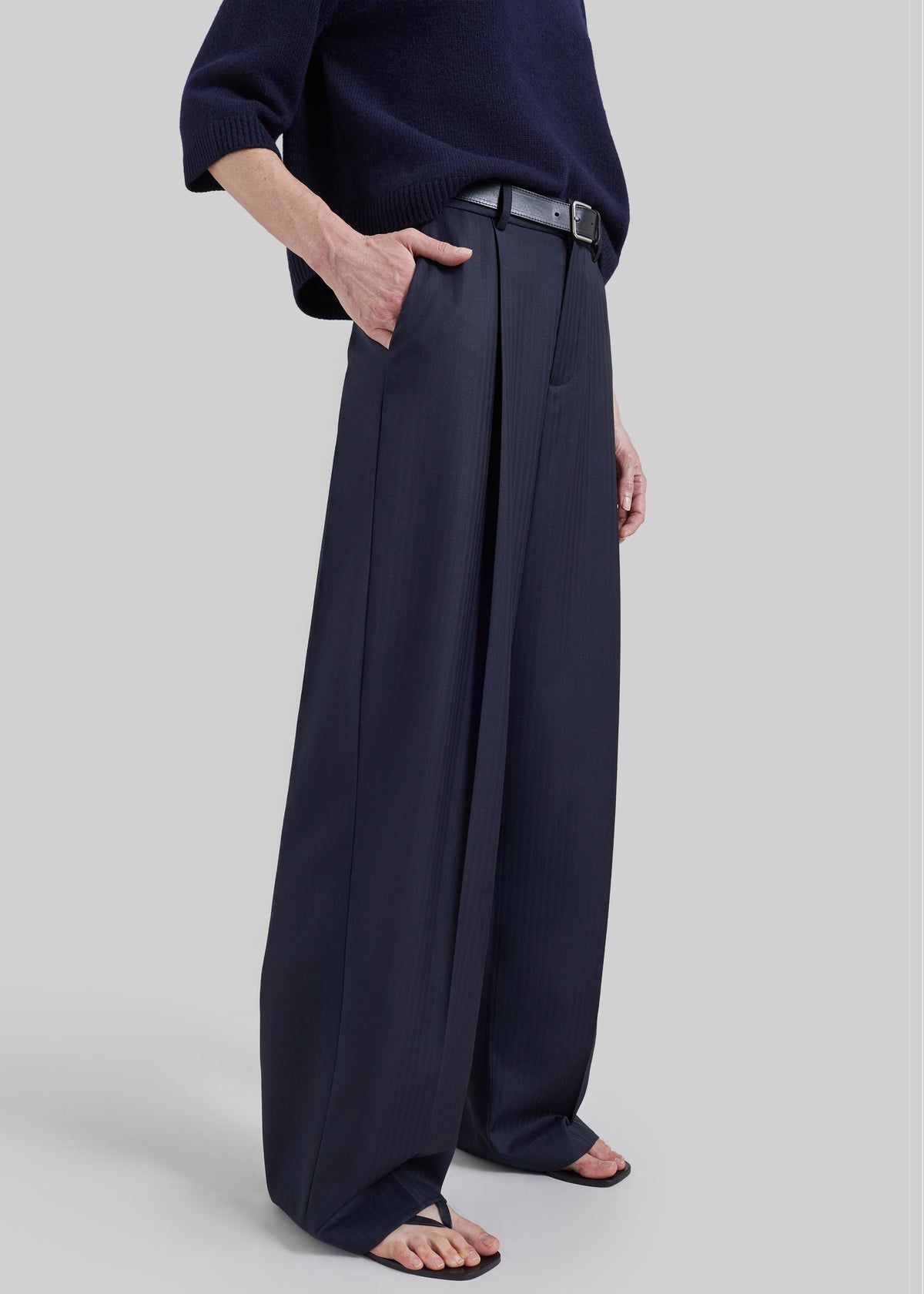 Milena Chevron Tailored Trousers - Dark Navy