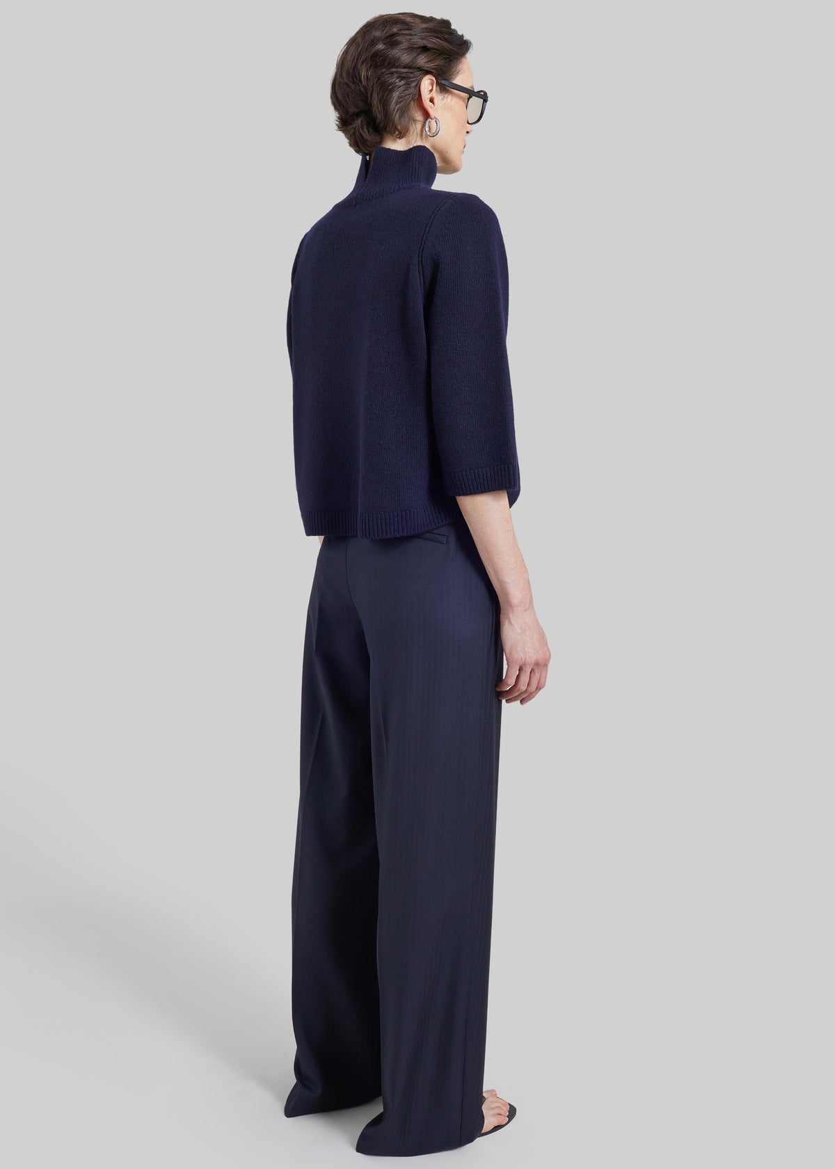Milena Chevron Tailored Trousers - Dark Navy