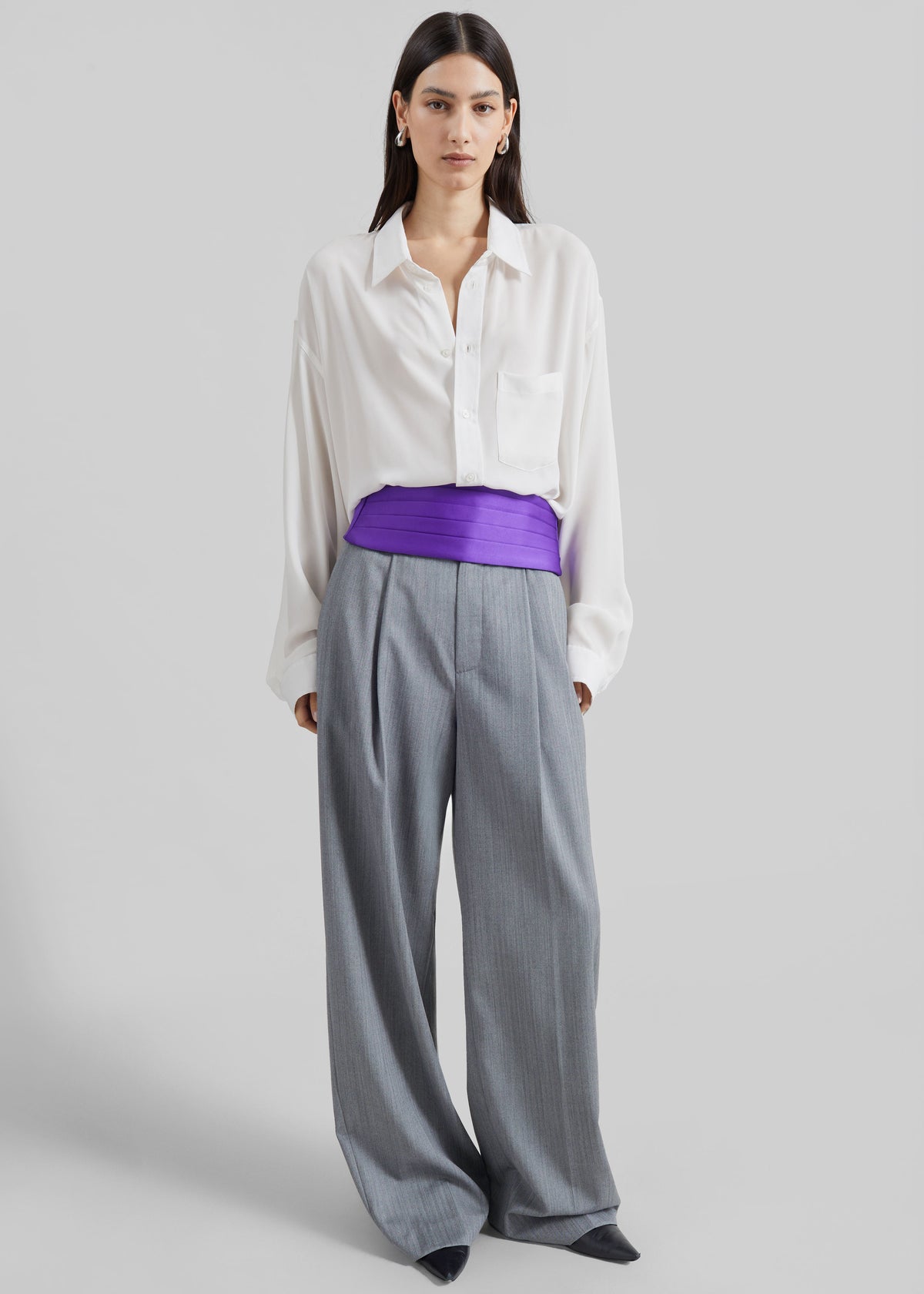 Milena Chevron Tailored Trousers - Grey