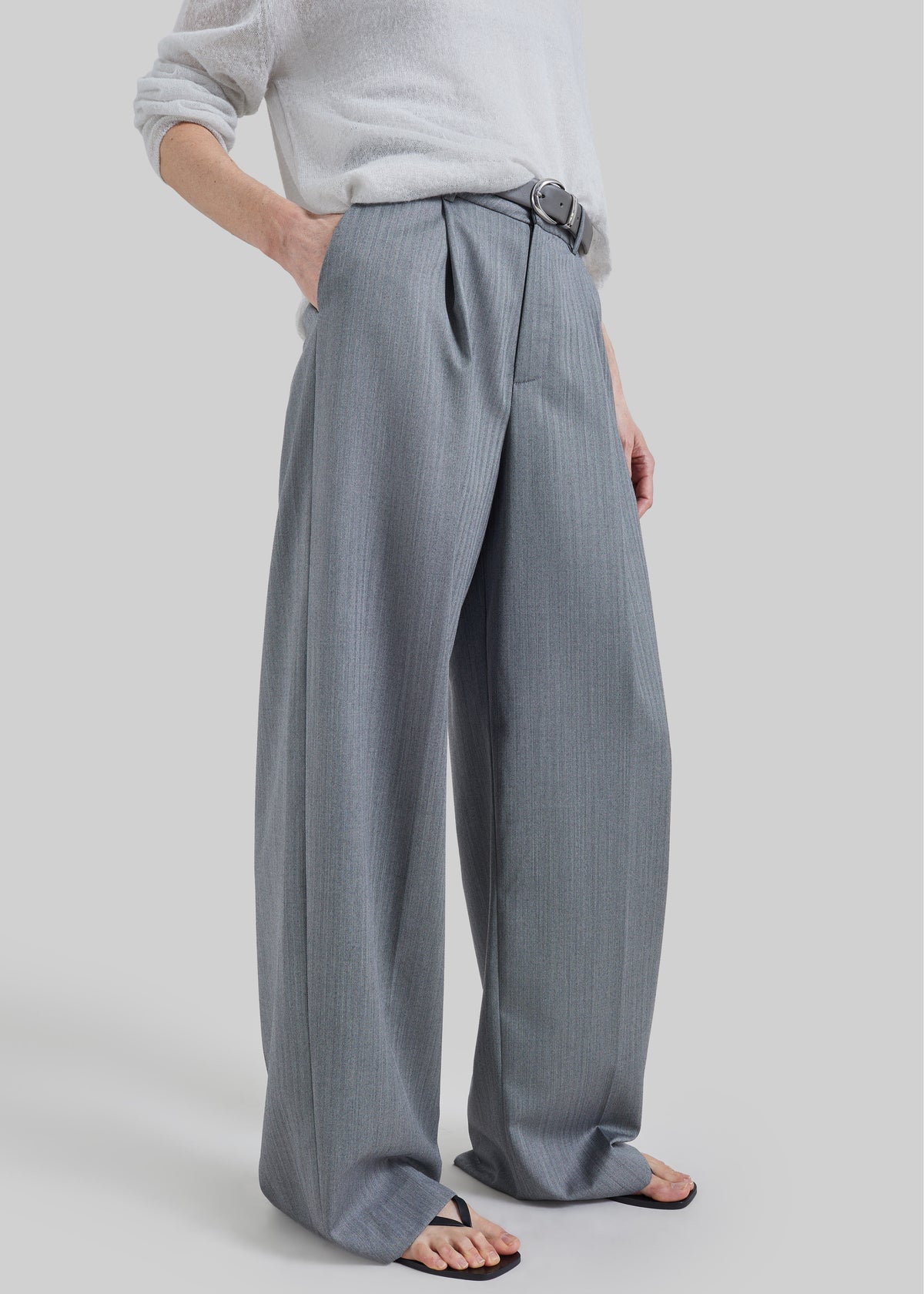 Milena Chevron Tailored Trousers - Grey