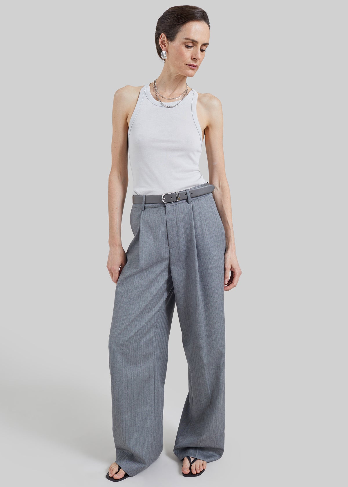 Milena Chevron Tailored Trousers - Grey